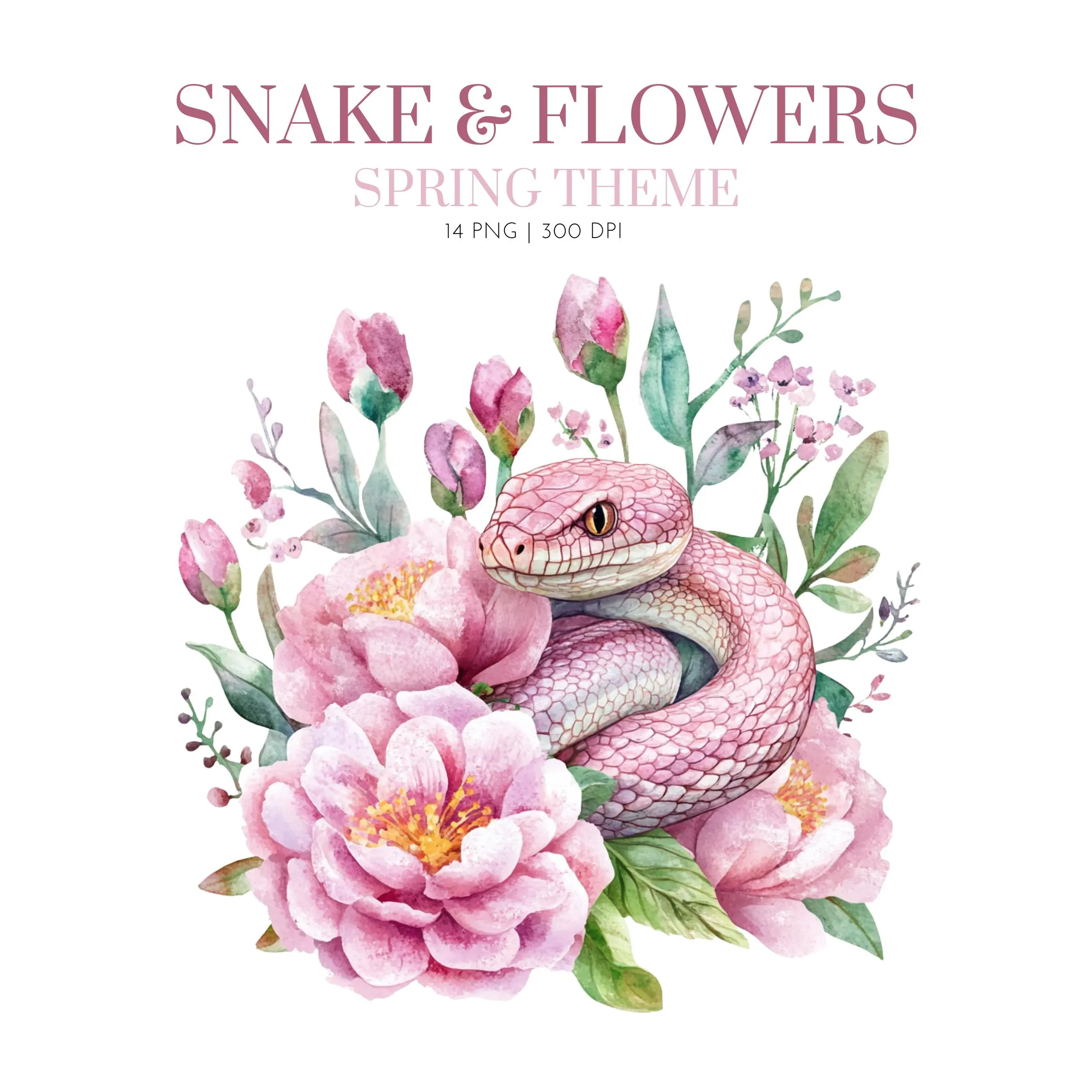 Snake Clipart, Reptile Clipart, Bow Clipart, Snake Clipart, spring floral, spring floral, spring theme, snake flower,snake floral, snake png