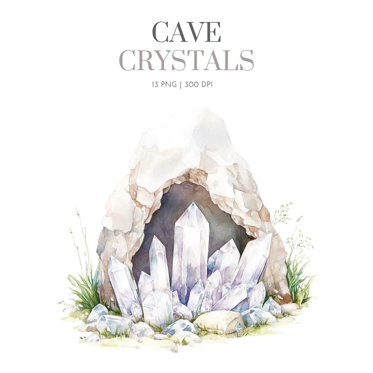 Watercolor Cave Crystal Coven Clipart, Crystal Images,Crystal clipart,Watercolor Mystical Graphics, Gemstone Fantasy, Pastel Crystals design
