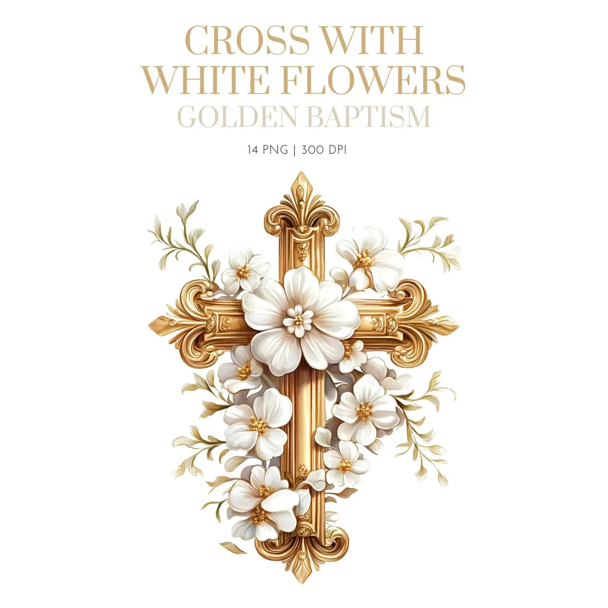 Watercolor White floral cross clipart, Religious clipart, Baptism cross, First Communion clipart, Cross Baptism Clipart, Floral Cross png