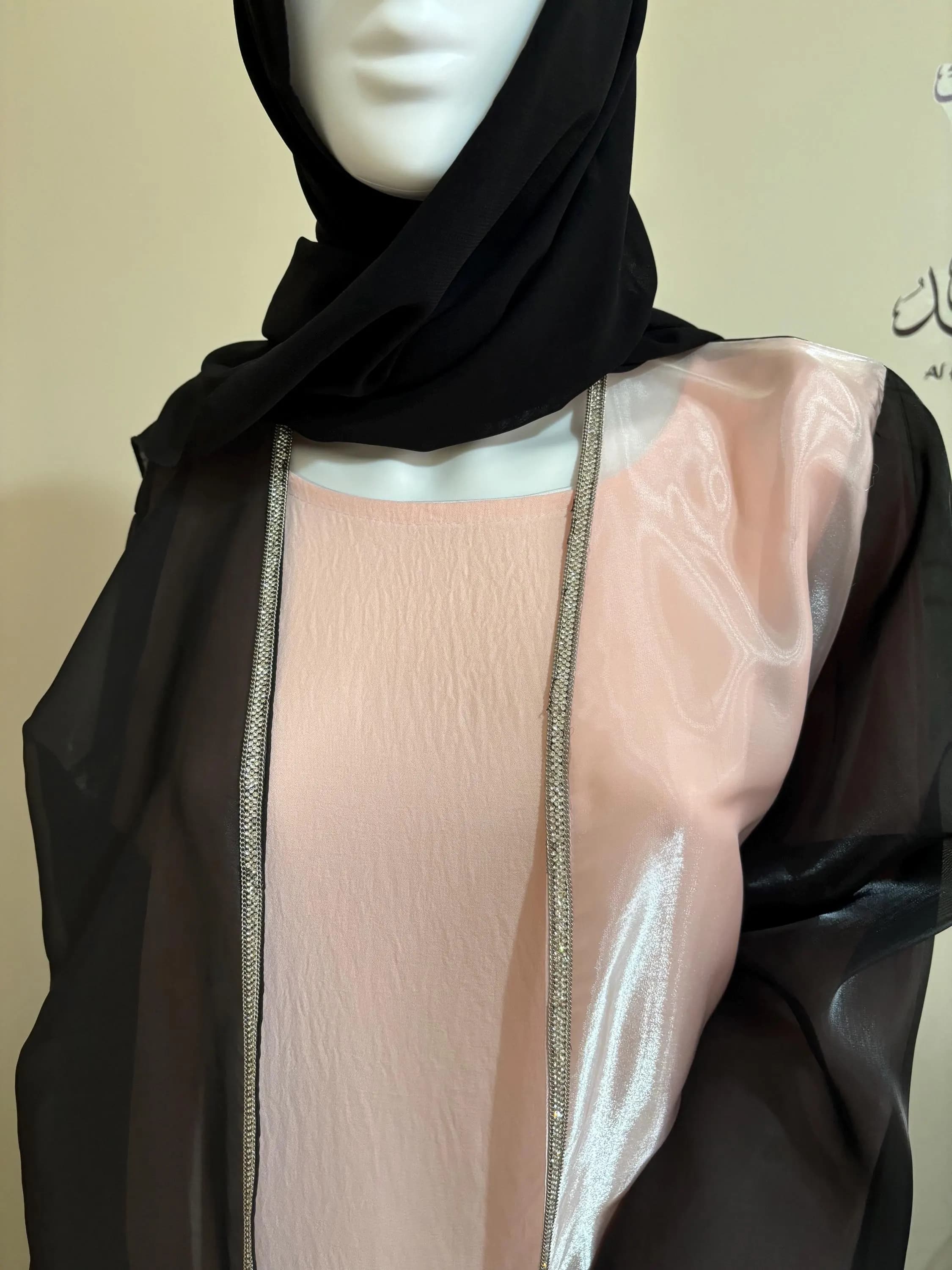 Luxury Organza Abaya Set, Embellished Open Abaya, Matching Slip Dress - image 5