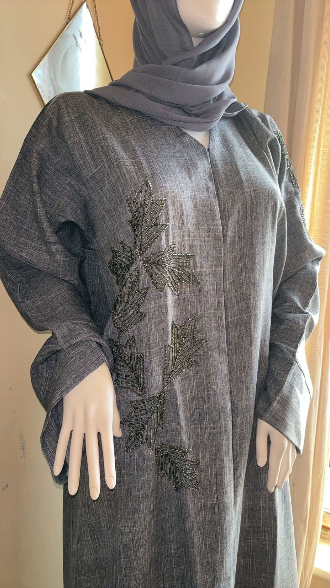 Linen Embellished AbayaTwo piece
