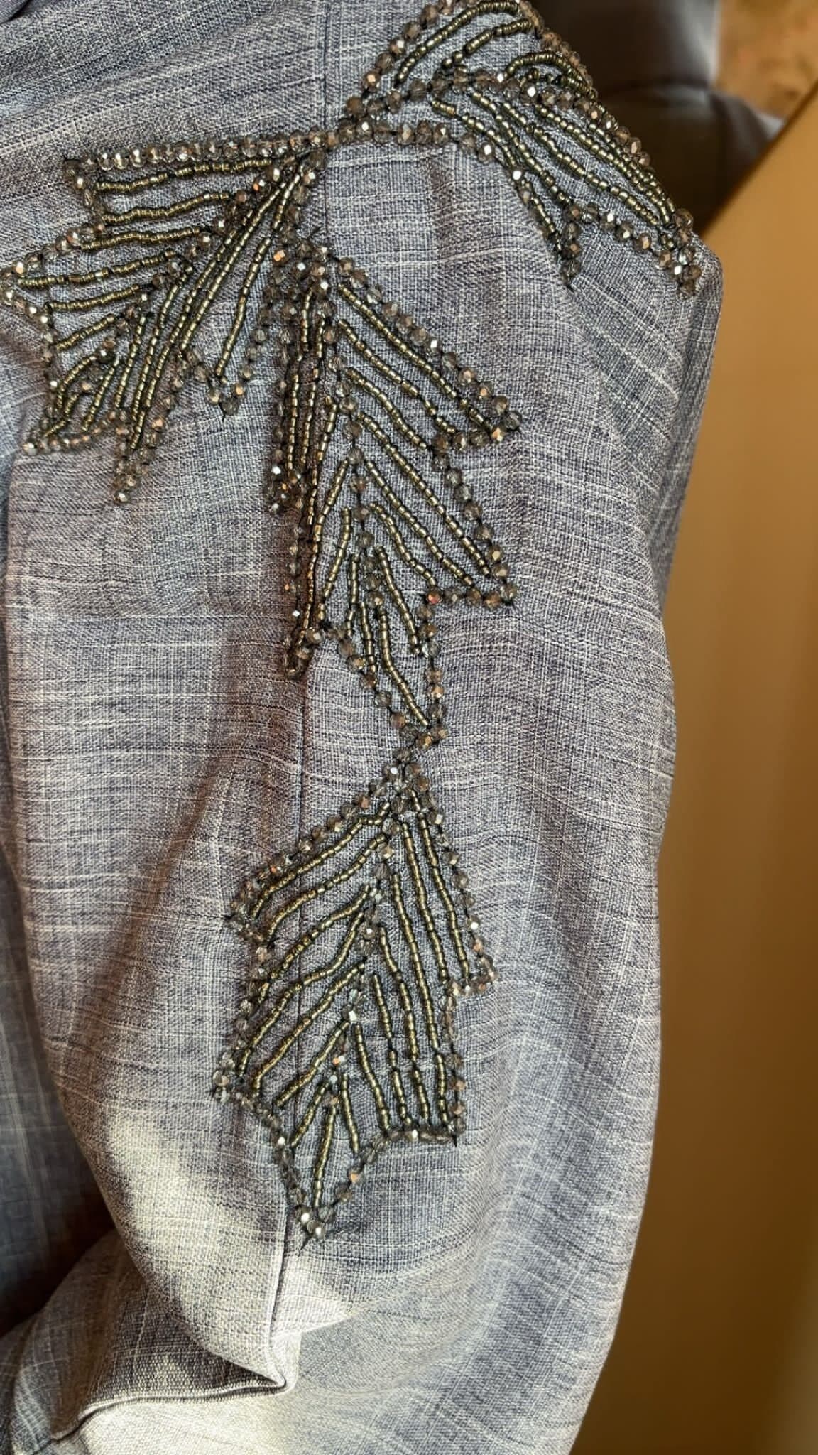 Blue Embellished Linen Abaya Dress with Matching Hijab, Buttoned Abaya set, Pearl Abaya, Eid Outfit, Ramadan - image 5