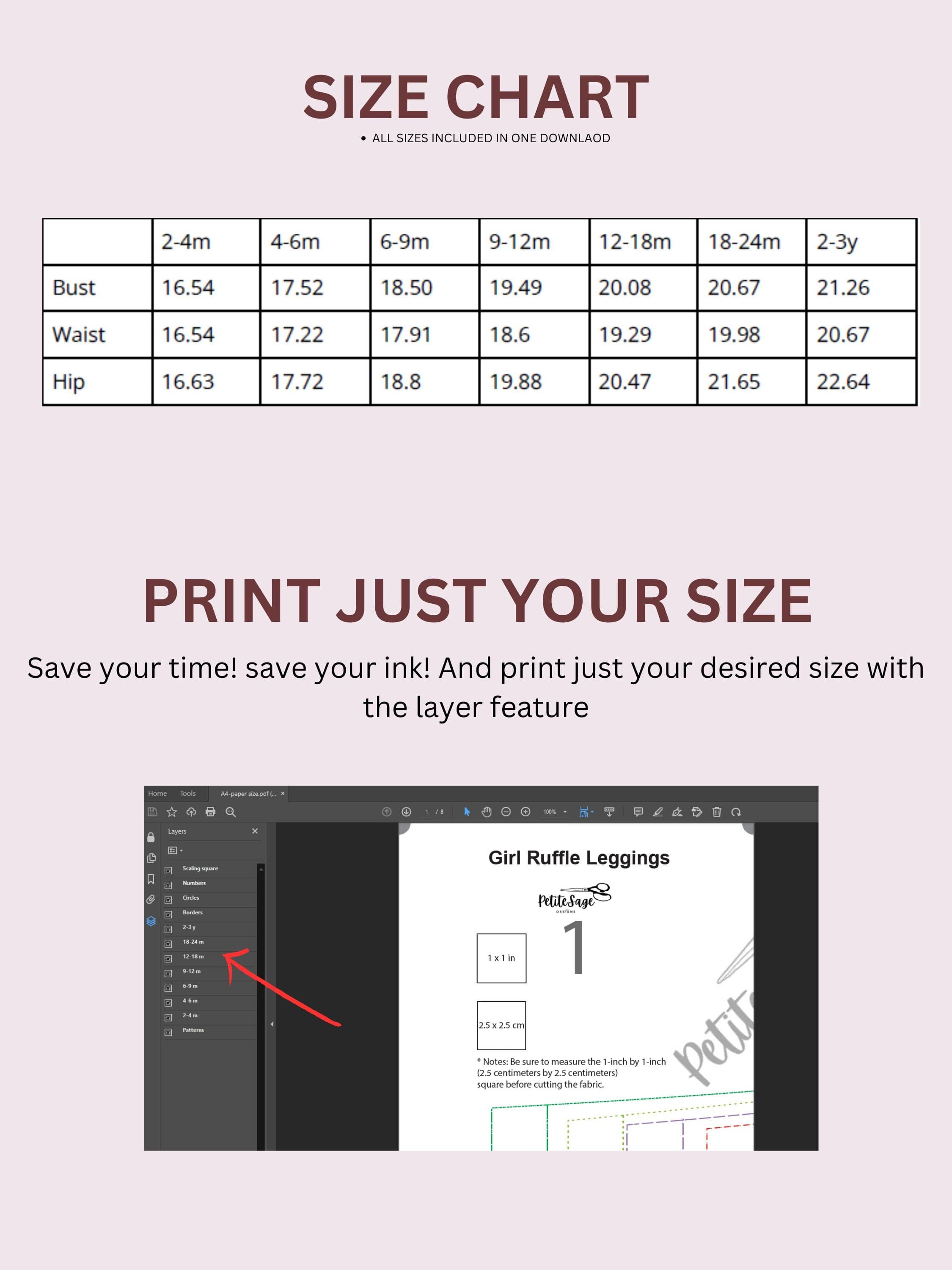 Kids Leggings Sewing Pattern, Easy Printable Pants (PDF) - image 3