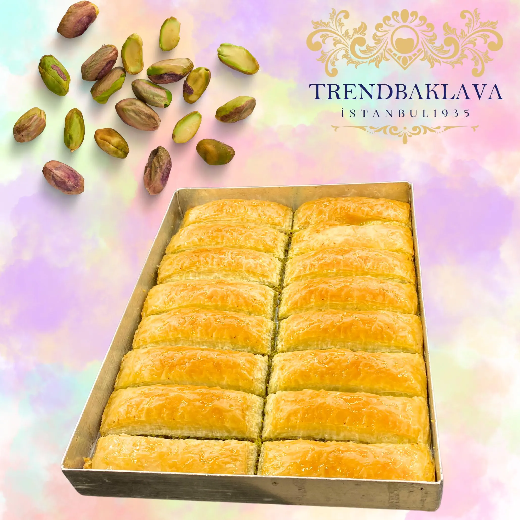 Pistachio Turkish Baklava: Crispy Gofret Style, Low Sugar, 16 Pieces - image 3