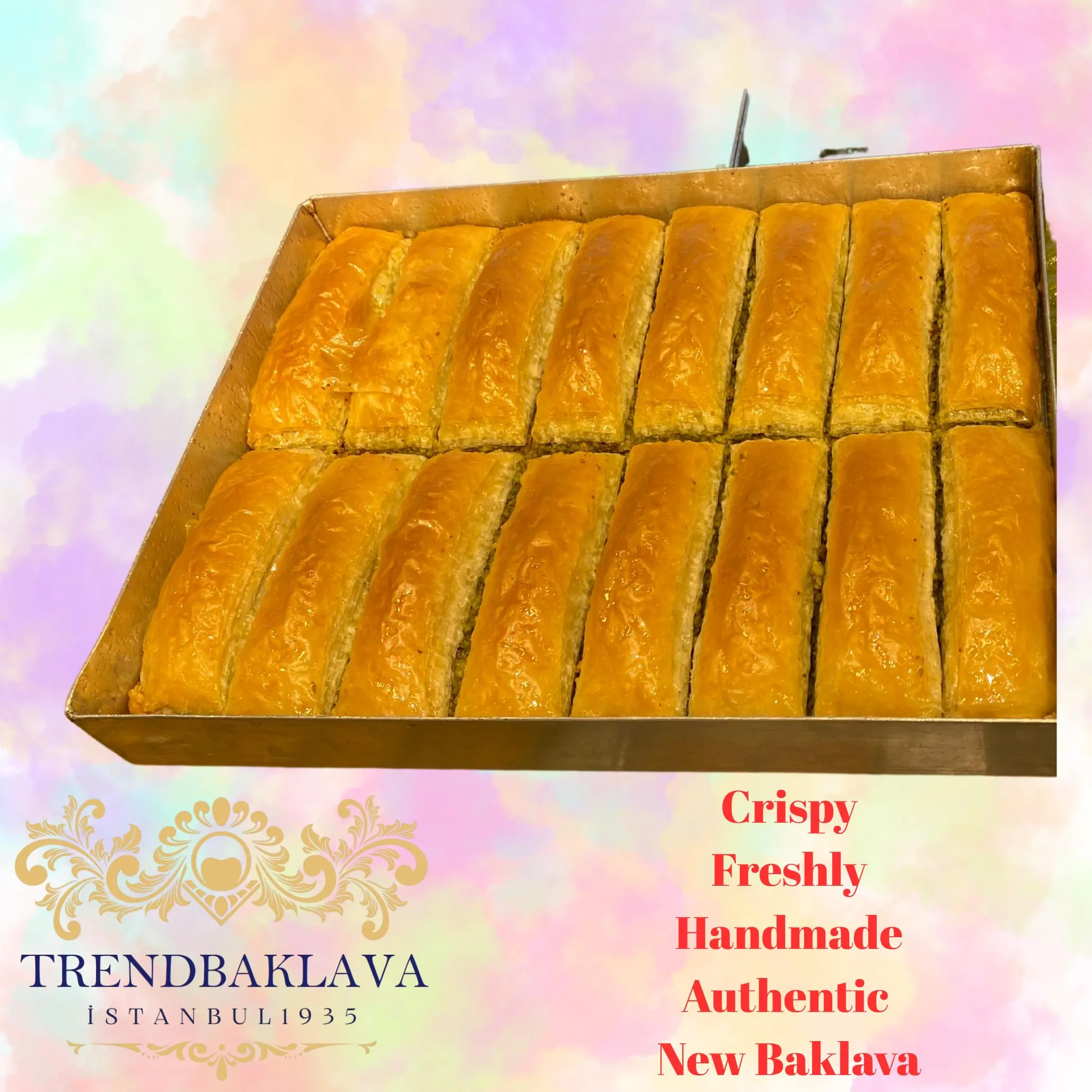 Pistachio Turkish Baklava: Crispy Gofret Style, Low Sugar, 16 Pieces - image 5