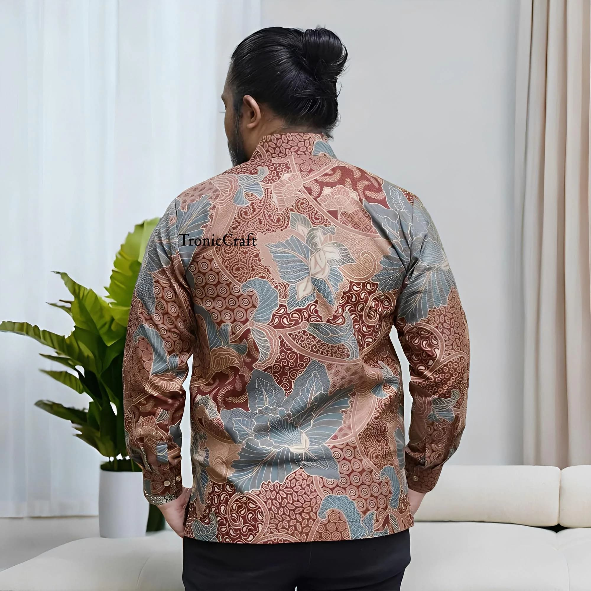Men's Batik Premium Dobby Shirt with Frangipani Flower Motif,Men Batik,Batik,Men Batik Shirt,Men's Batik Shirts,Batik Shirt,Batik for Men