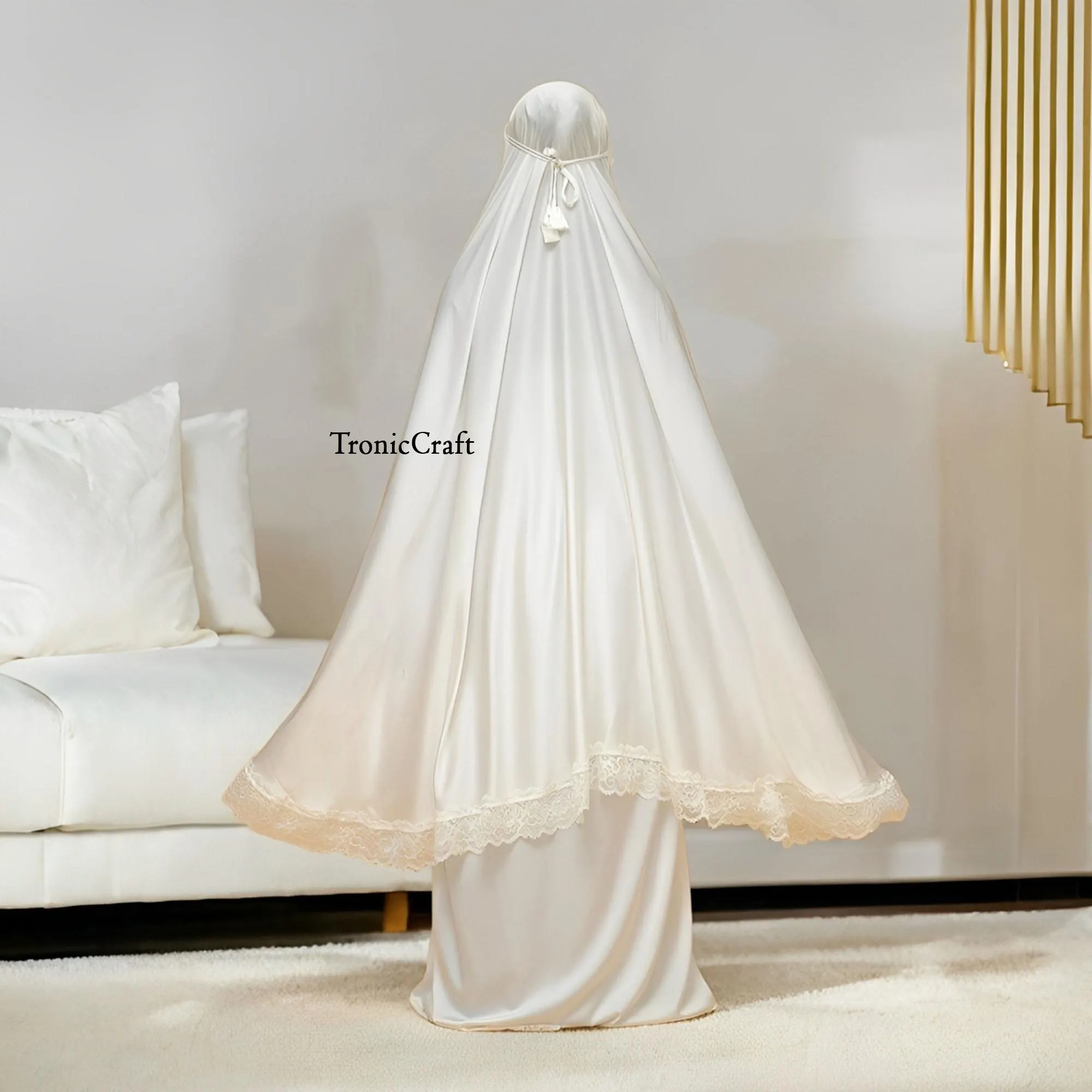 Meisya Daily Mukena White Premium Silk Lace Elegant and Comfortable,Mukena,Muslim Prayer Dress,Muslim Prayer Attire,Prayer Outfit