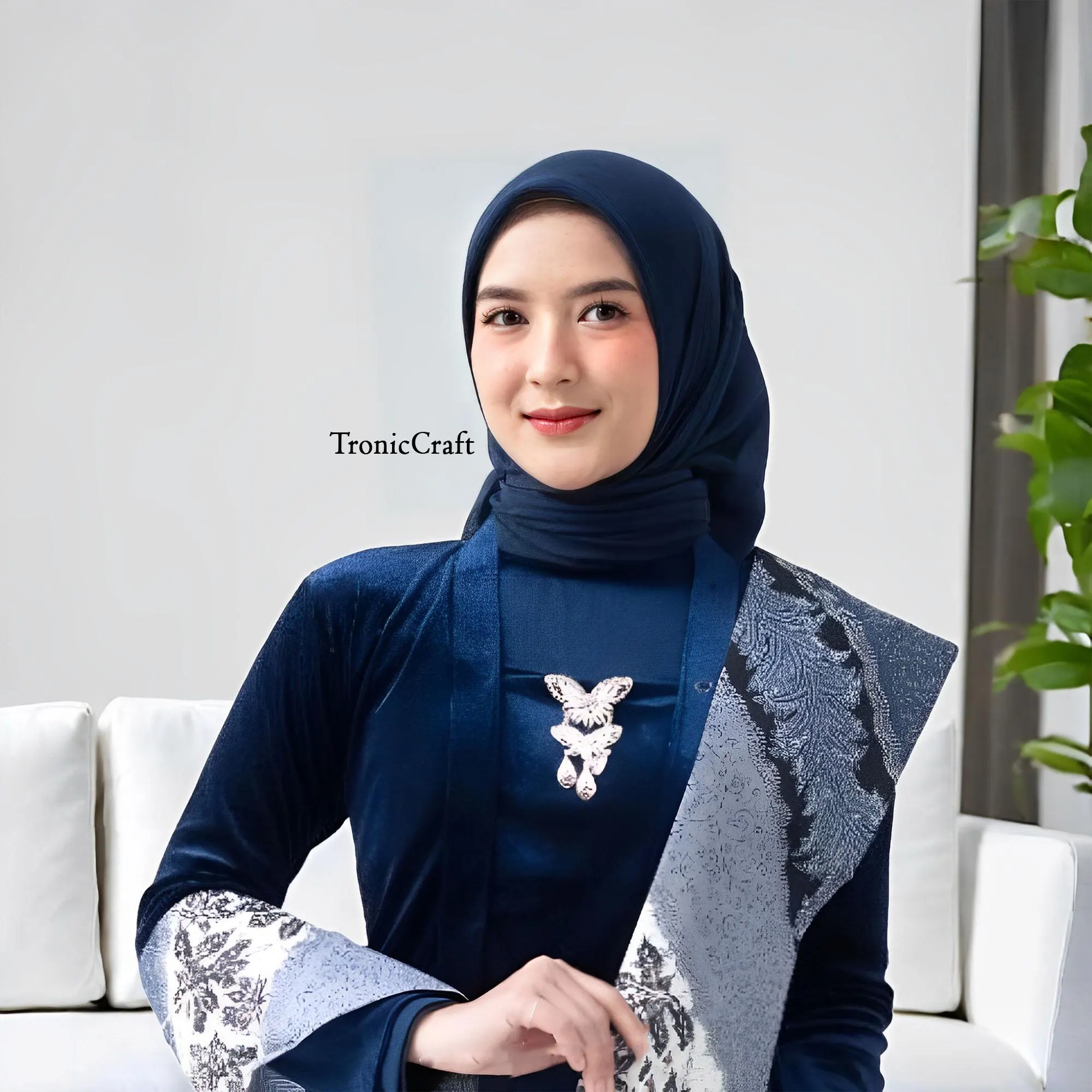 Navy Velvet Kutubaru Kebaya Set with Pleated Skirt and Elegant and Comfortable Slope Pattern Shawl,Kebaya Dress,Kebaya,Kebaya Modern