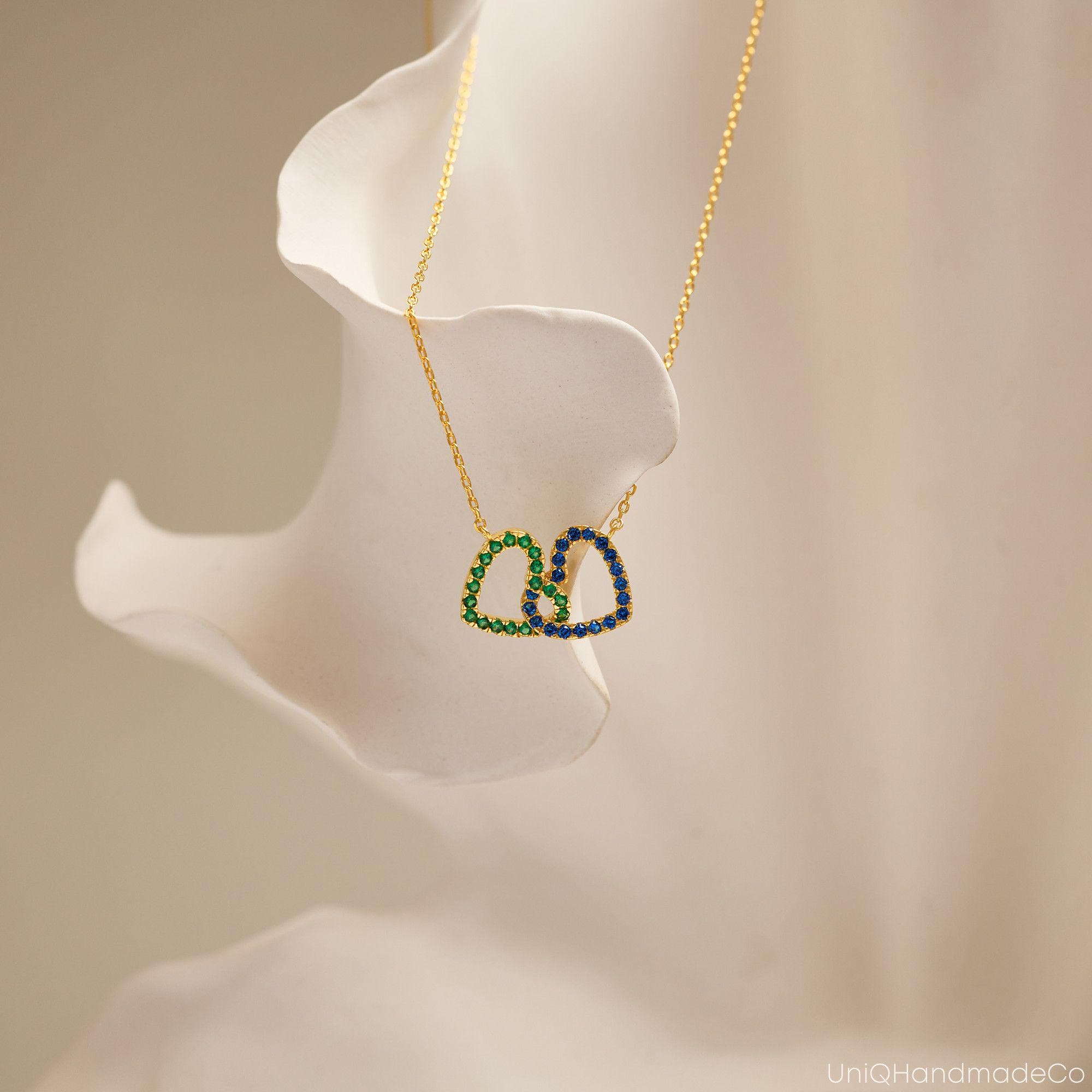 Personalised Birthstone Heart Necklace, Interlocking Heart Necklace, Mother and Daughter Necklace, Womens Necklace, Christmas Gift for Her - image 2
