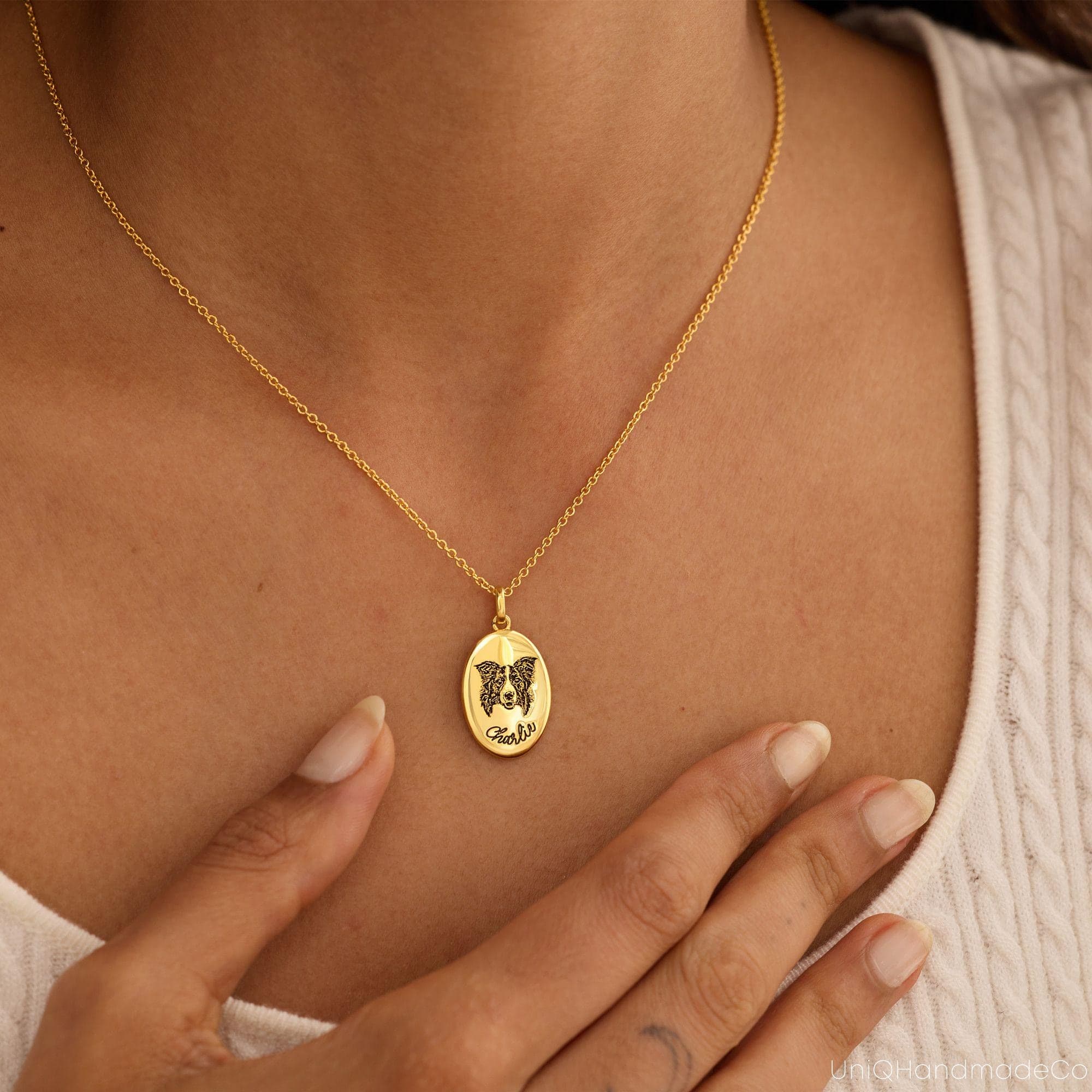 Personalized Pet Portrait Necklace, Custom Pet Name Necklace, Dog Cat Photo Jewelry, Engraved Pet Necklace, Pet Lover Gift,Christmas Gift