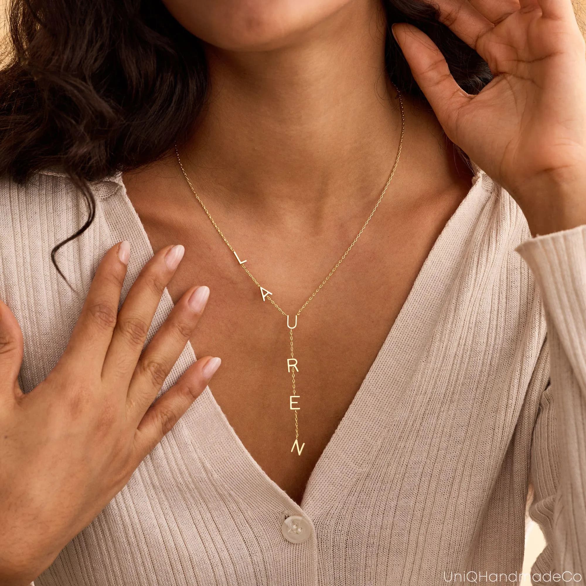 Custom Lariat Initial Necklace, Minimalist Y Necklace, Gold Letter Name Necklace, Womens Necklace, Initial Jewellery, Christmas Gift - image 5