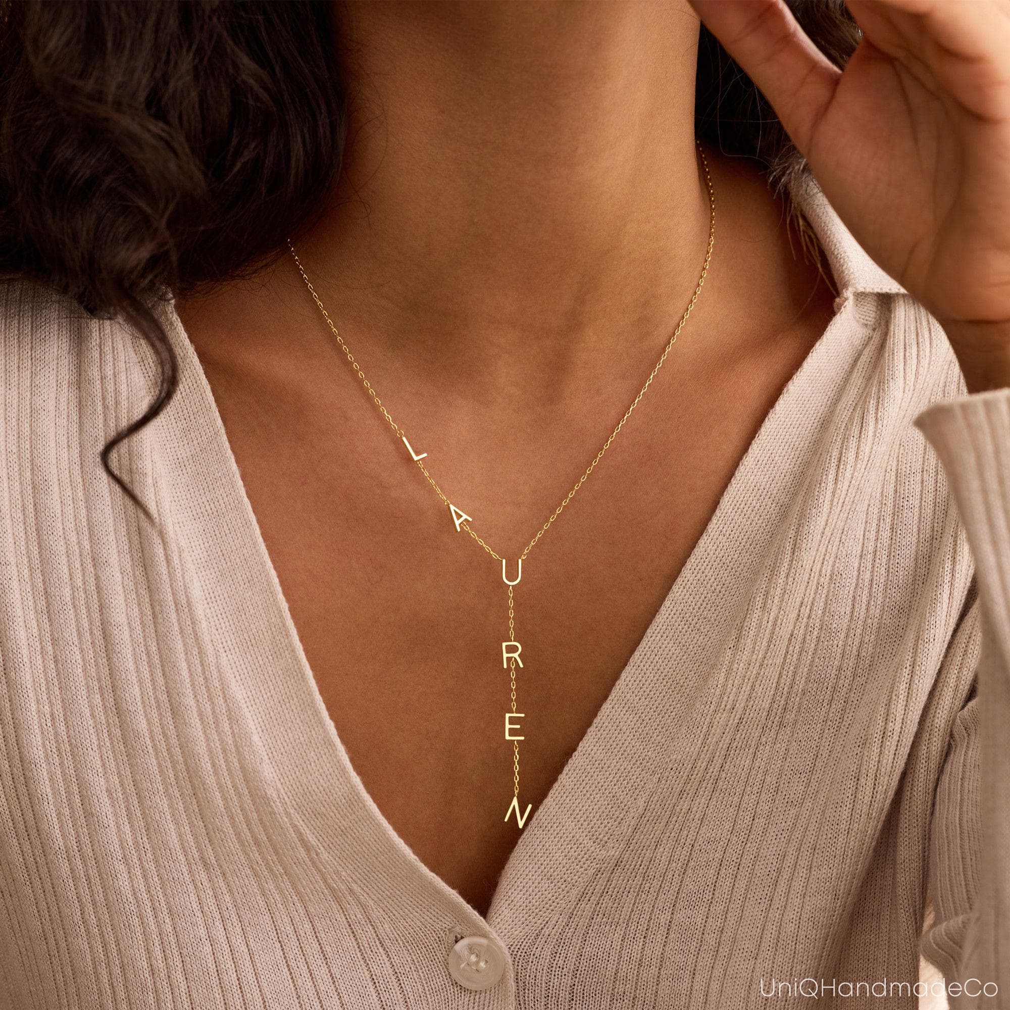 Custom Lariat Initial Necklace, Minimalist Y Necklace, Gold Letter Name Necklace, Womens Necklace, Initial Jewellery, Christmas Gift