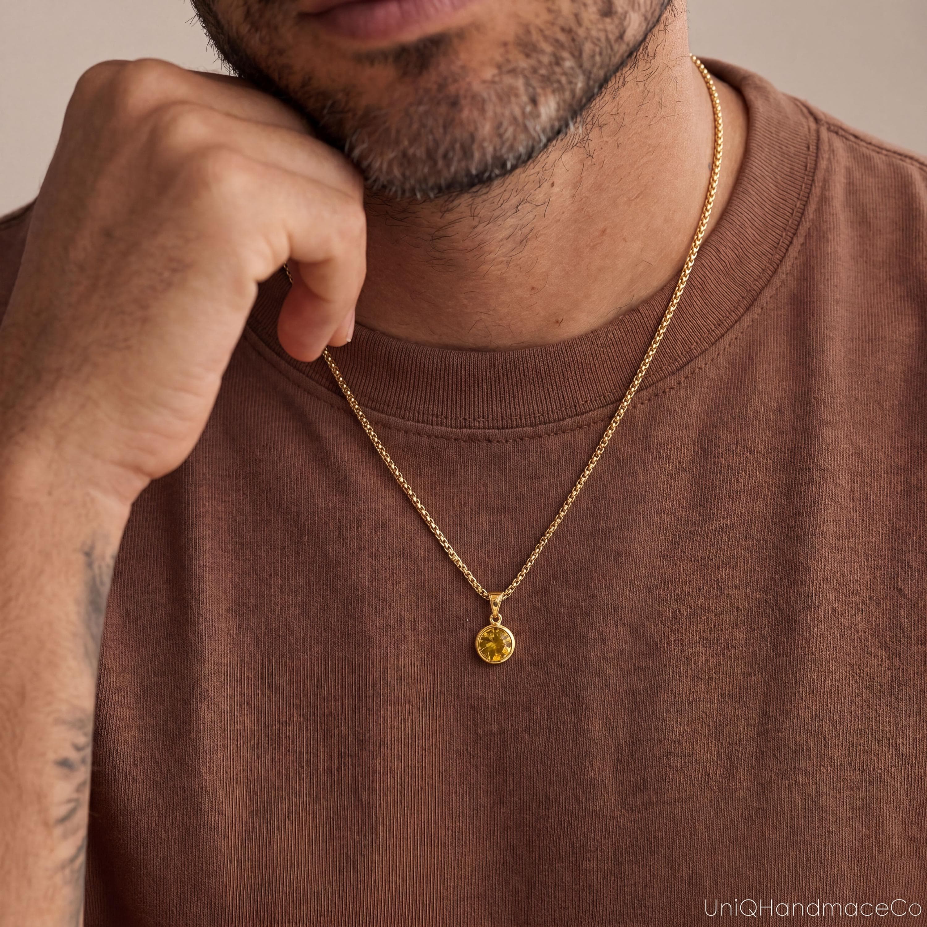 Men's Birthstone Necklace, Black Onyx Pendant Necklace, Tiger Eye Necklace for Men, Personalized Gemstone Jewelry, Christmas Gift - image 3