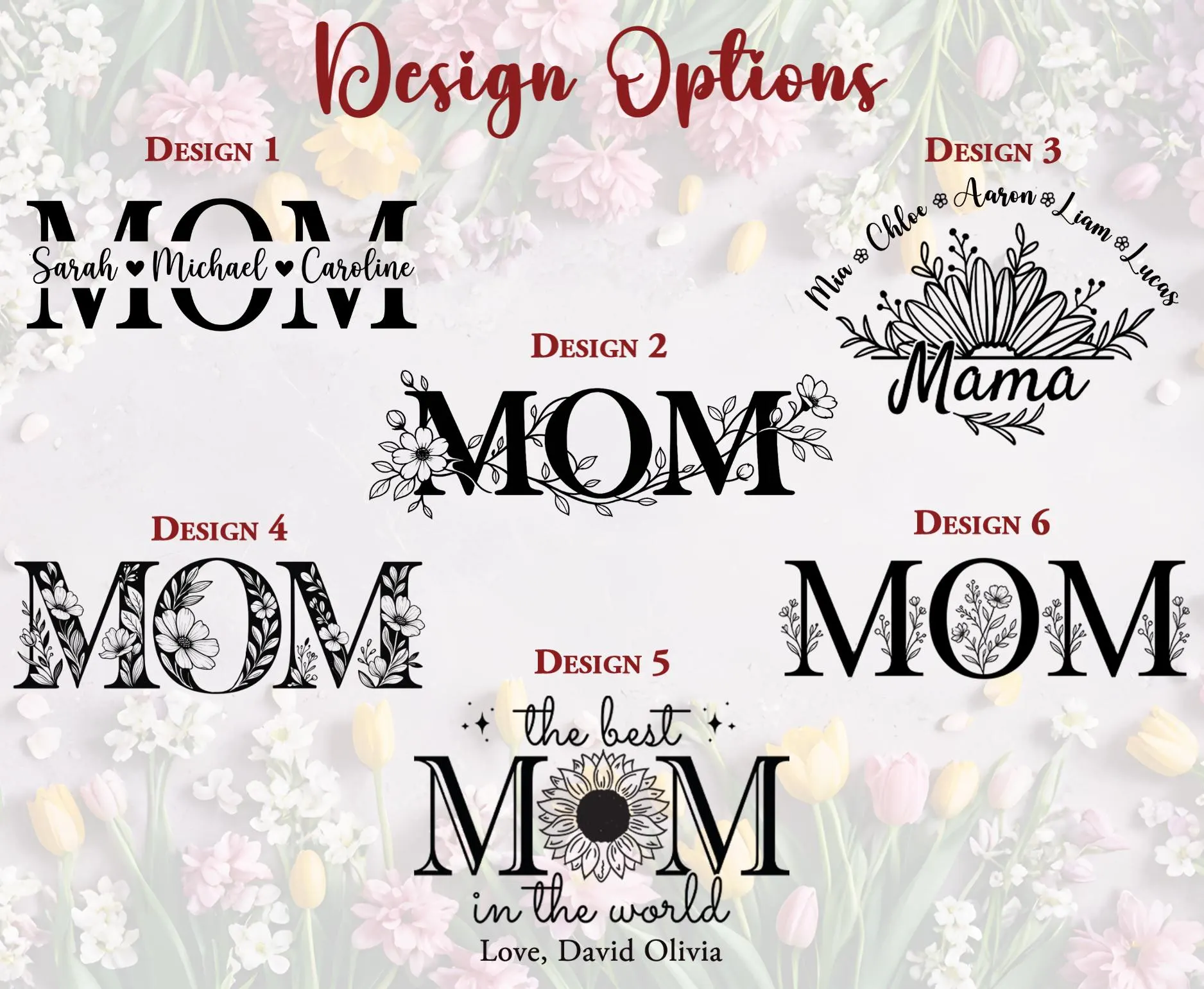 Personalized Floral Mom Bamboo Cutting Board, Custom Engraved Mothers Day Board Gift from Child - image 4