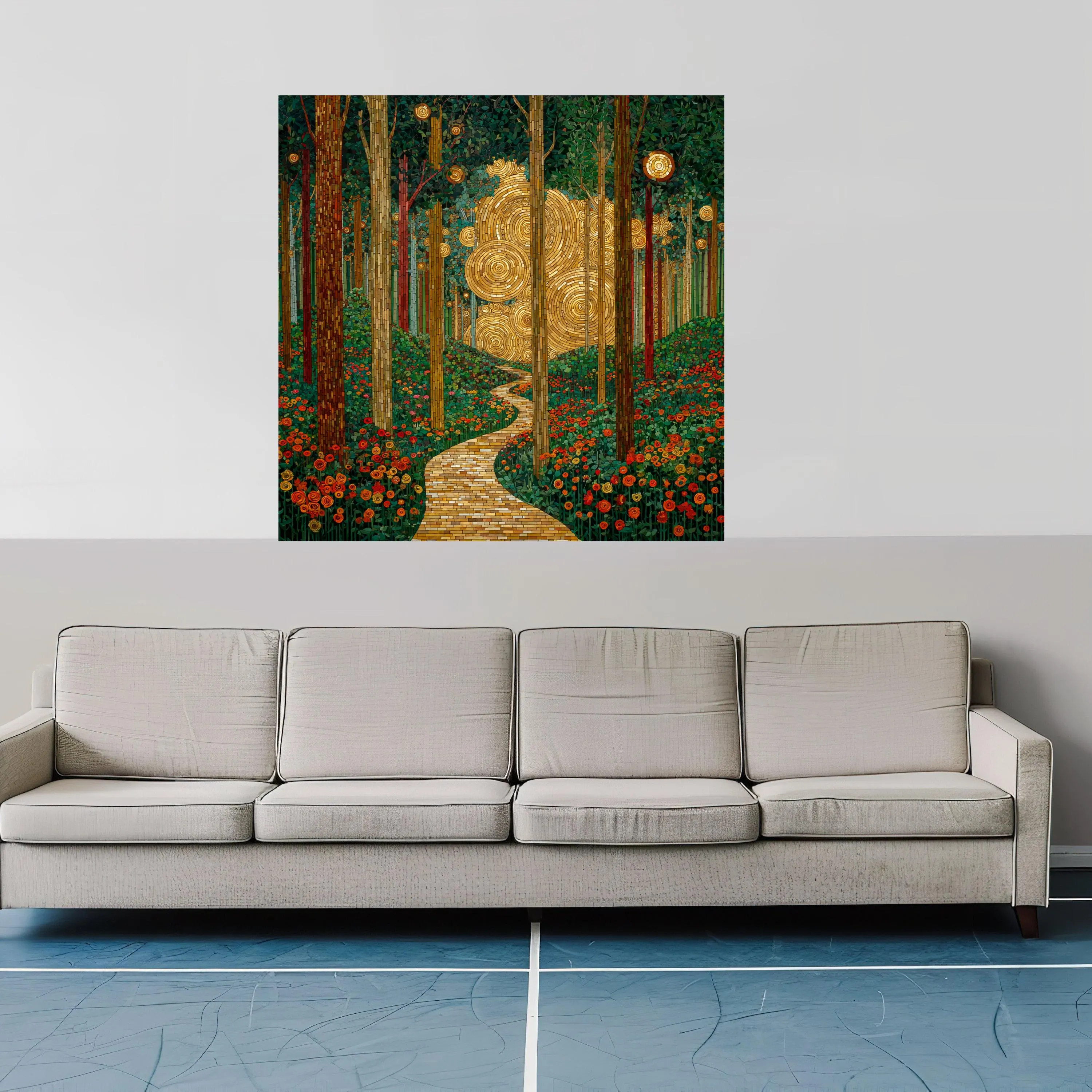 Enchanted Forest Path Canvas, Glowing Moonlight Wall Art, Floral Meadow Landscape (Ready to Hang) - image 4