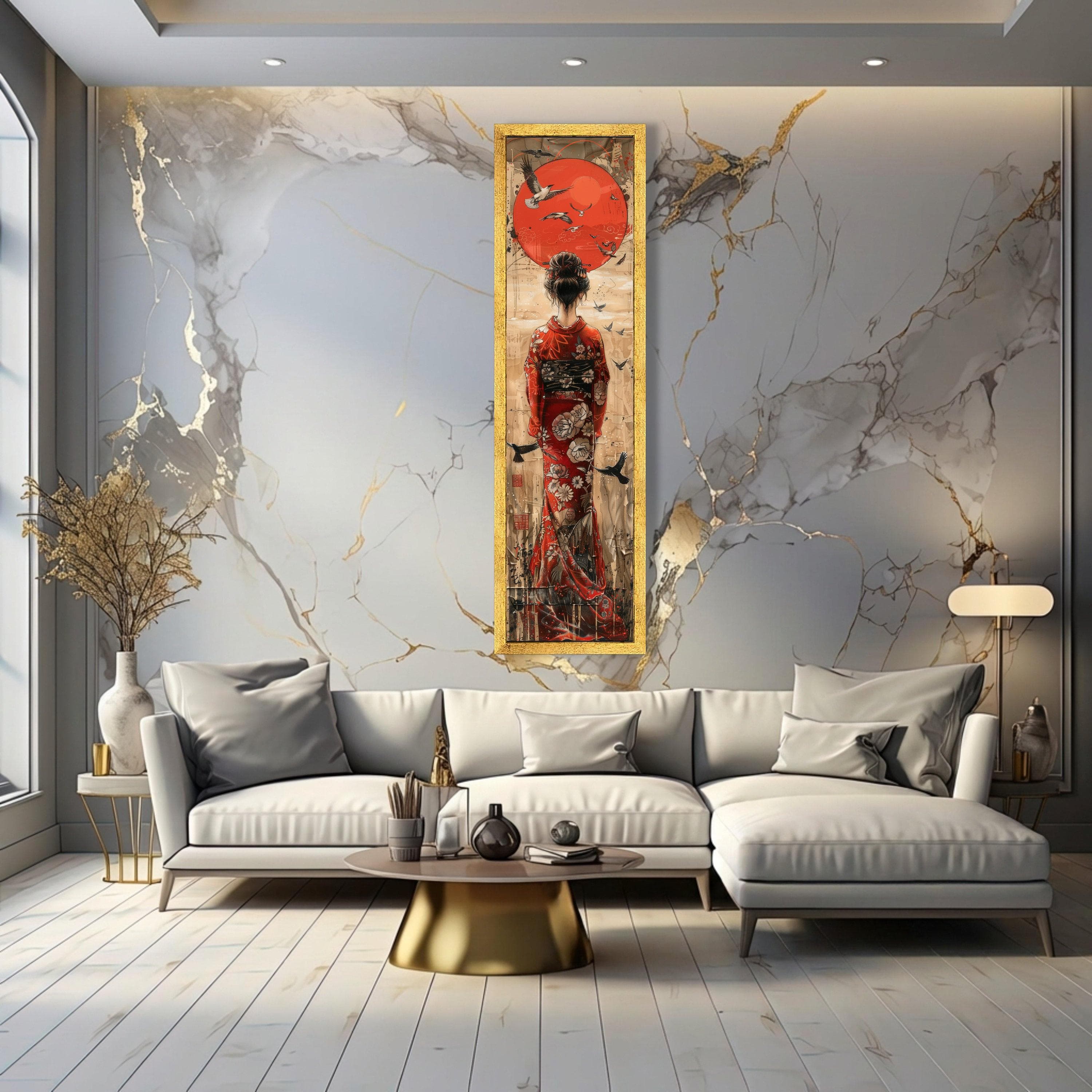 Geisha in Red Kimono Canvas Print, Japanese Art Wall Decor - image 4