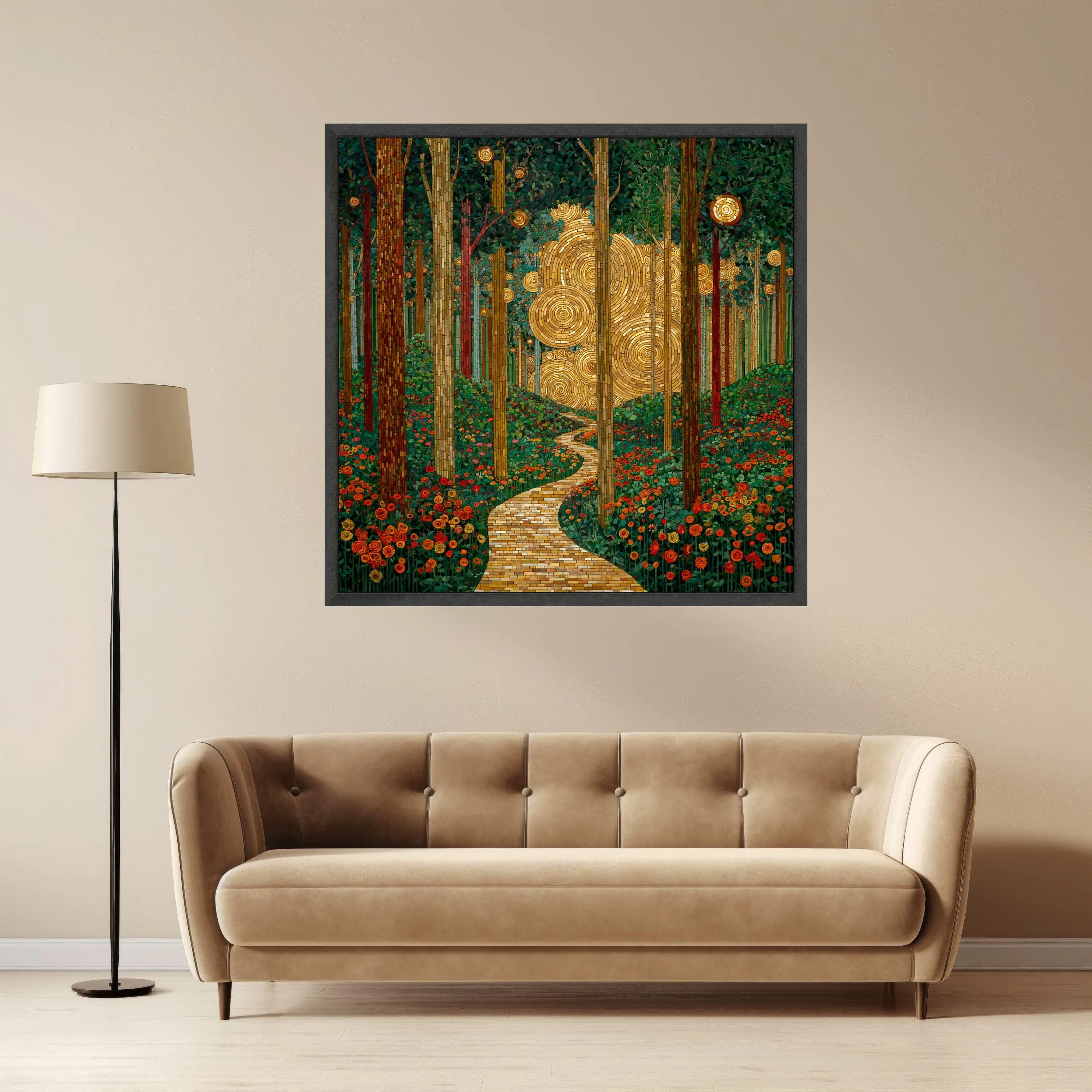 Enchanted Forest Path Canvas, Glowing Moonlight Wall Art, Floral Meadow Landscape (Ready to Hang) - image 5