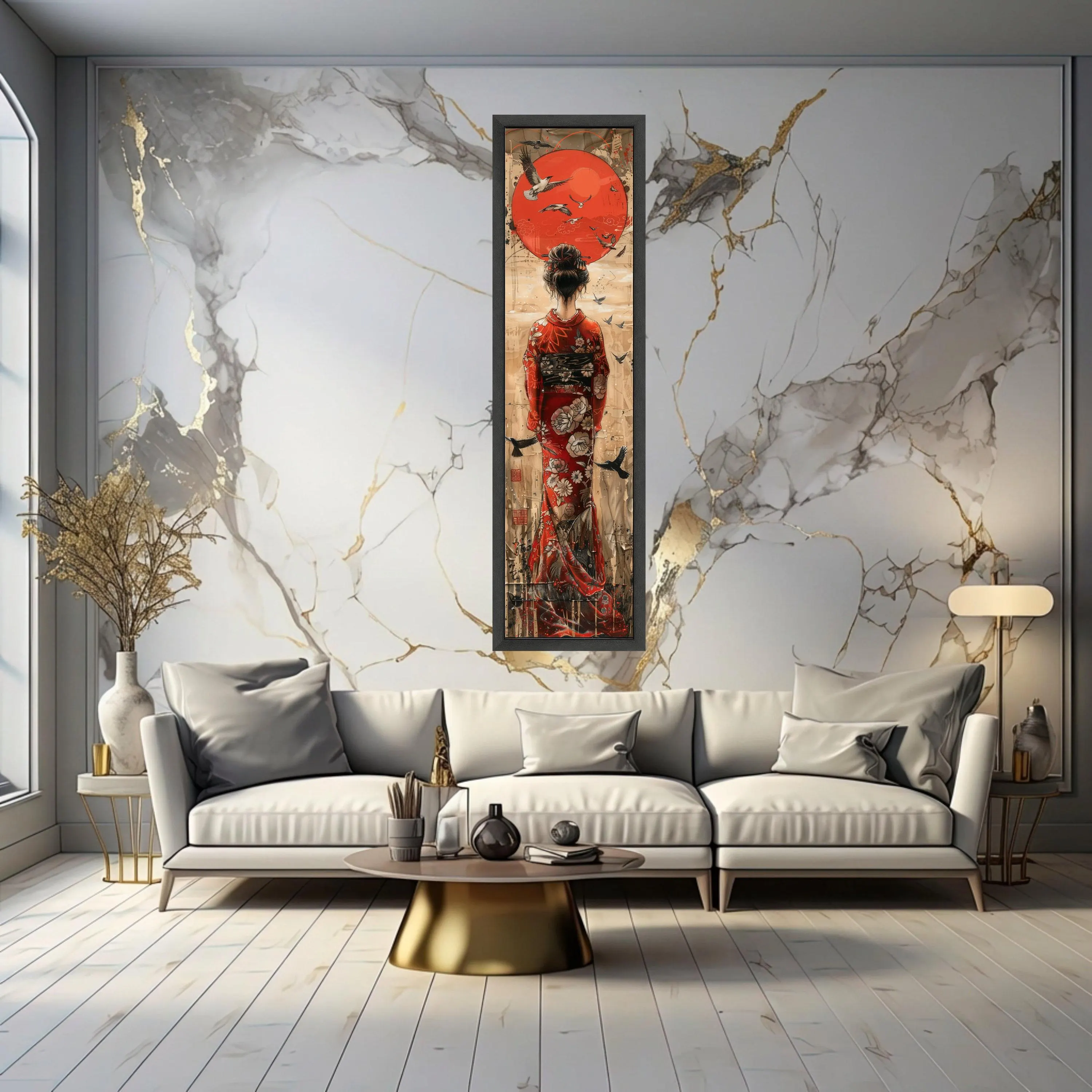 Geisha in Red Kimono Canvas Print, Japanese Art Wall Decor - image 3