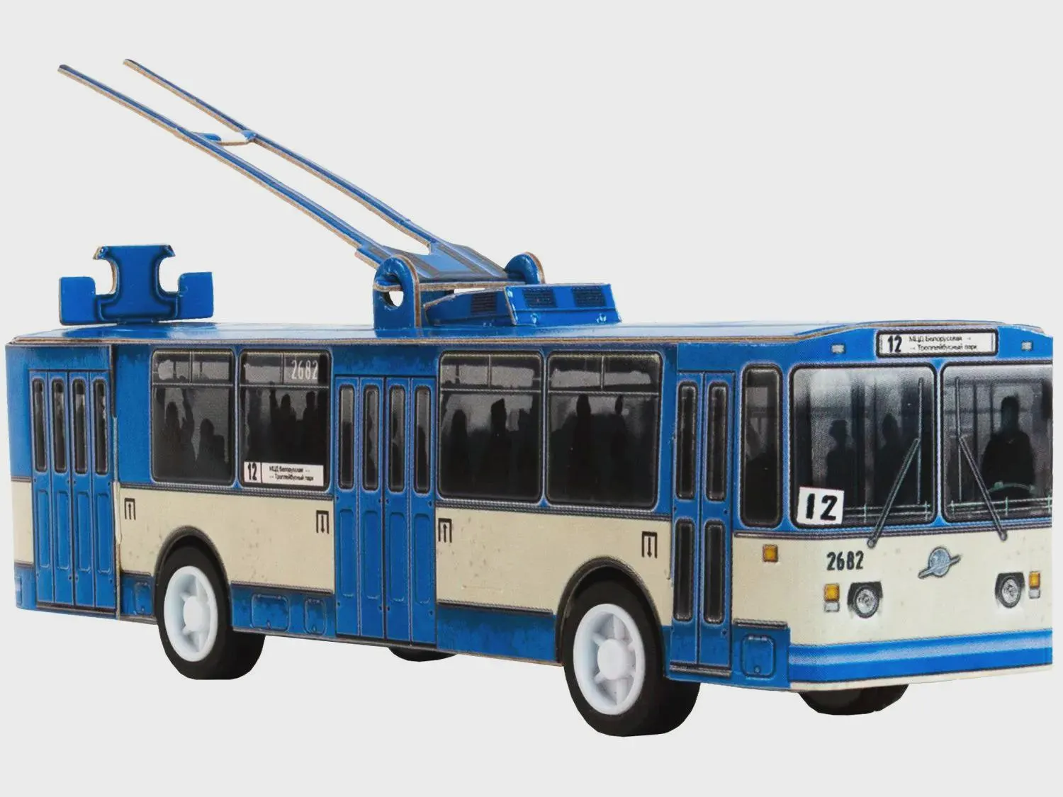 Soviet Blue Trolleybus Paper Model Kit 1:87 – DIY Cardboard City Bus Puzzle, Retro USSR Public Transport Miniature - image 3