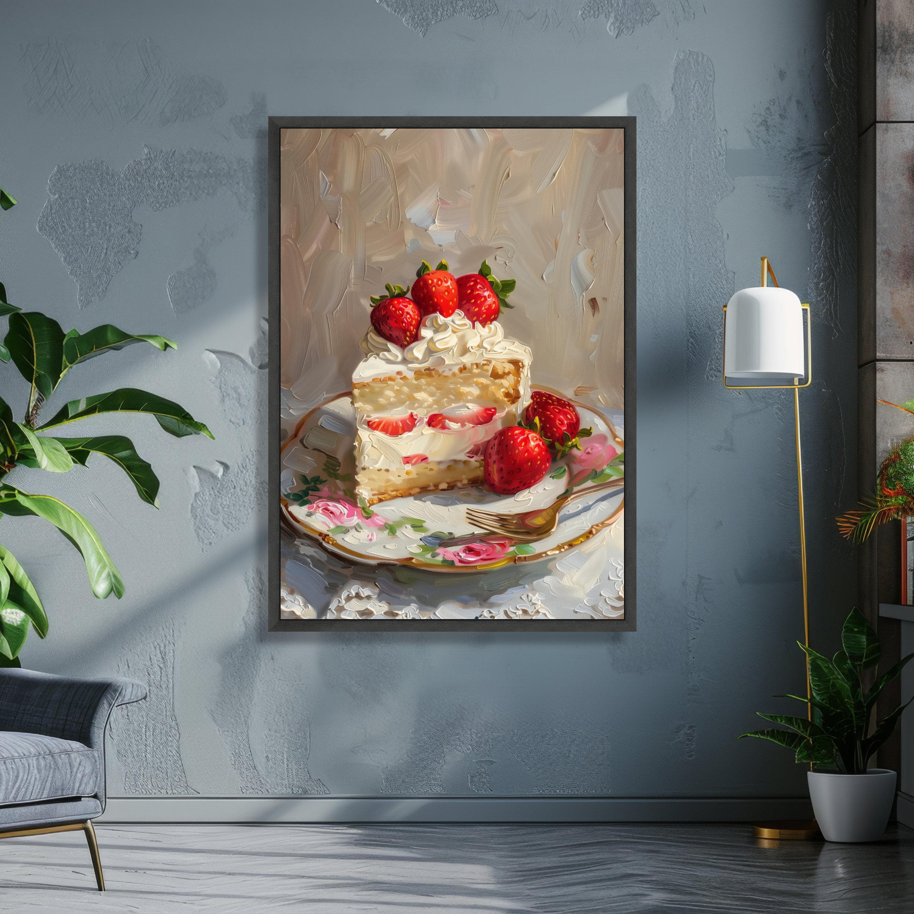 Strawberry Shortcake Canvas Wall Art, Whipped Cream Dessert Painting, Sweet Food Decor, Kitchen Wall Canvas, Gourmet Treat Artwork - image 4