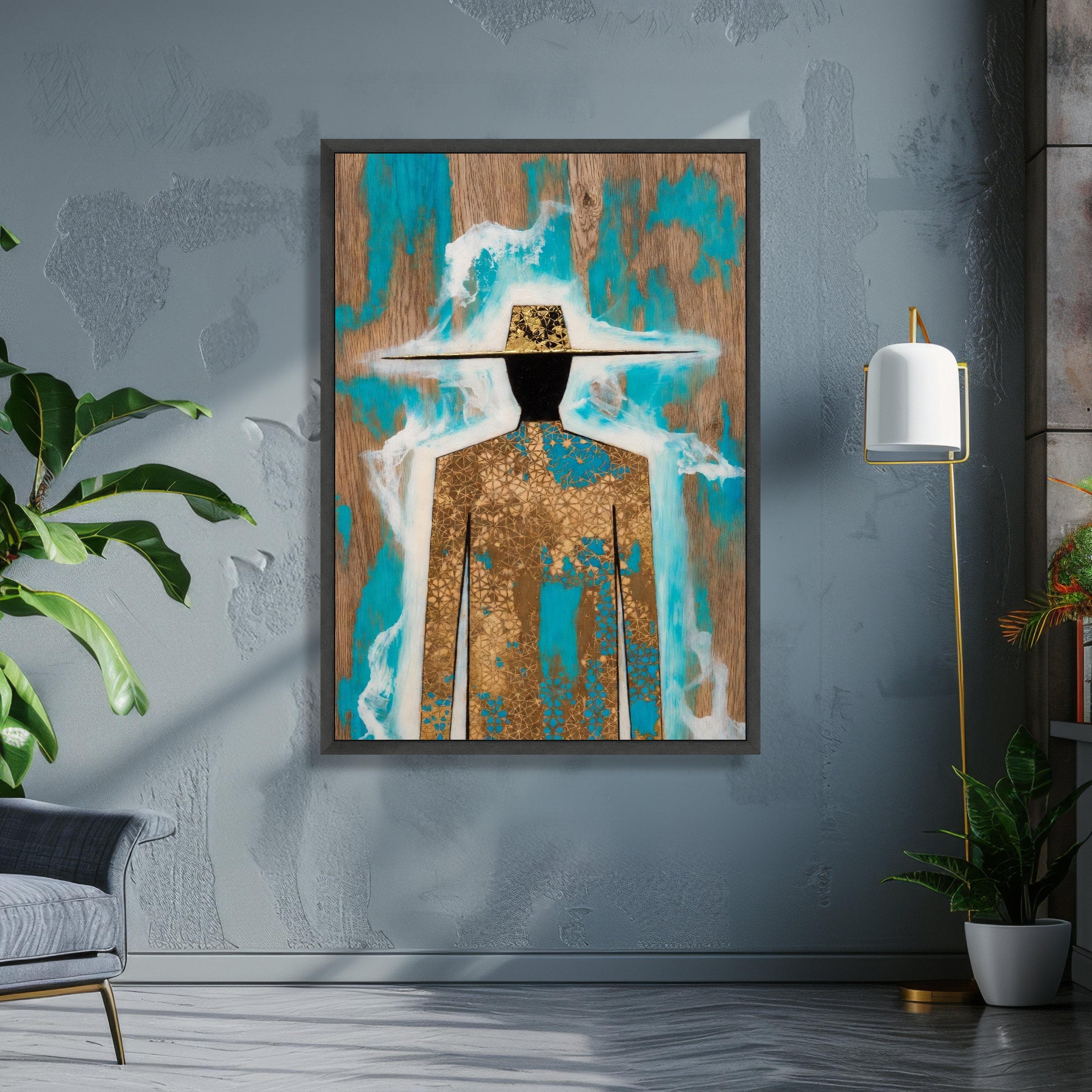 Abstract Cowboy Silhouette Canvas, Rustic Western Wall Art, Turquoise and Gold Decorative Canvas, Contemporary Farmhouse Decor, Ready to - image 4