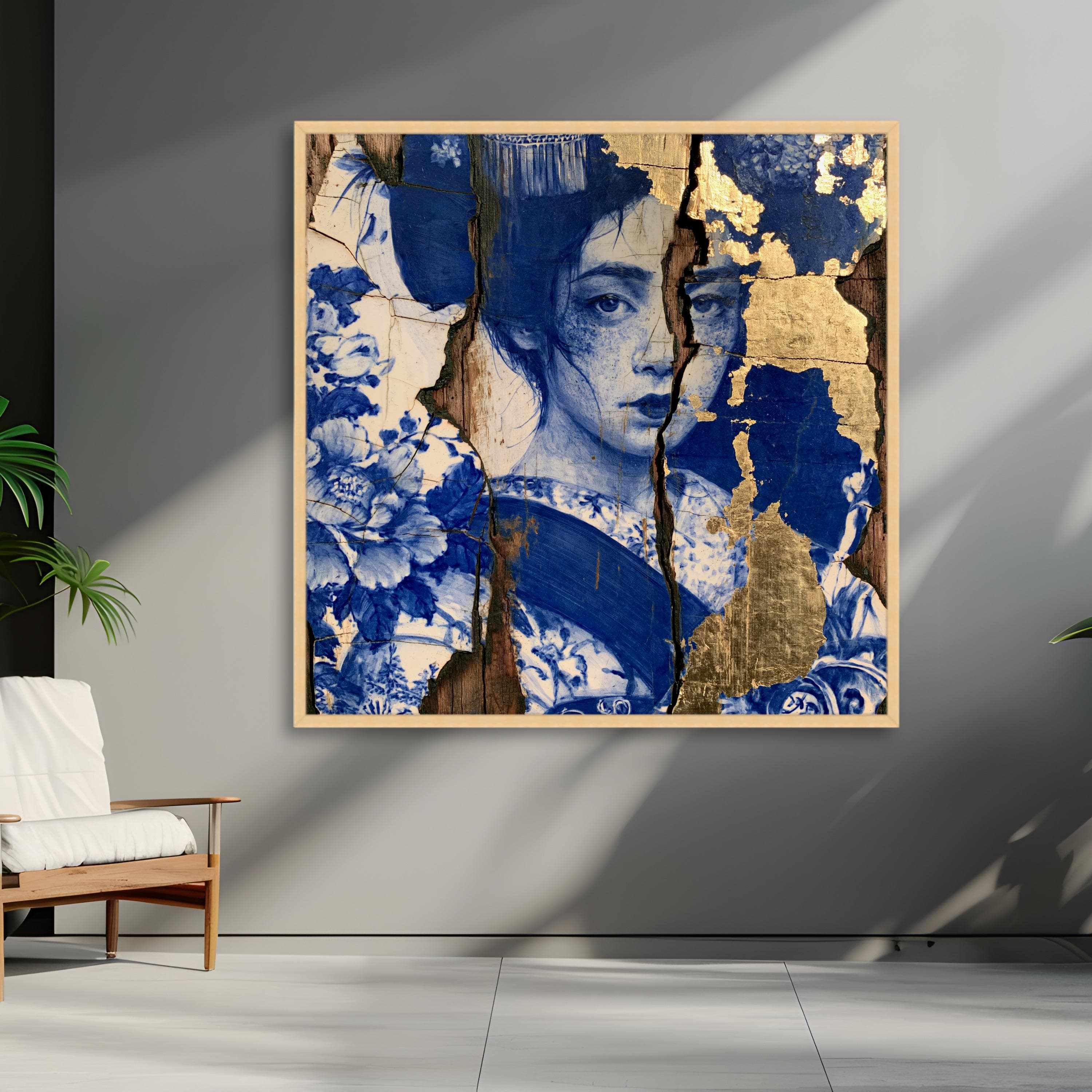 Elegant Blue Floral Canvas Print, Unique Wall Art Featuring Woman's Portrait, Modern Home Decor for Living Room or Bedroom - image 5