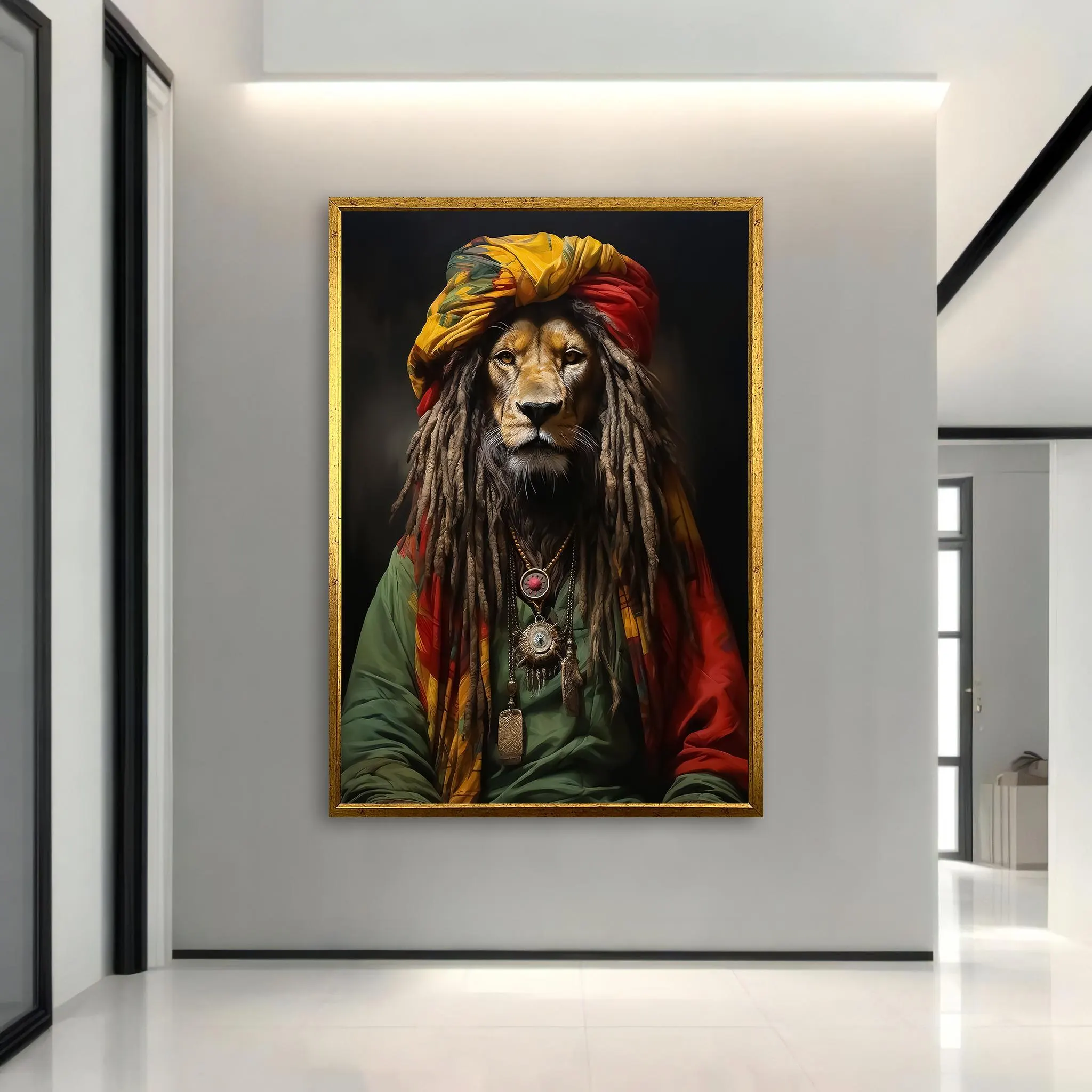 Regal Lion in Vibrant Rasta Attire Canvas Painting: An Inspirational Gift for Art Collectors - image 4