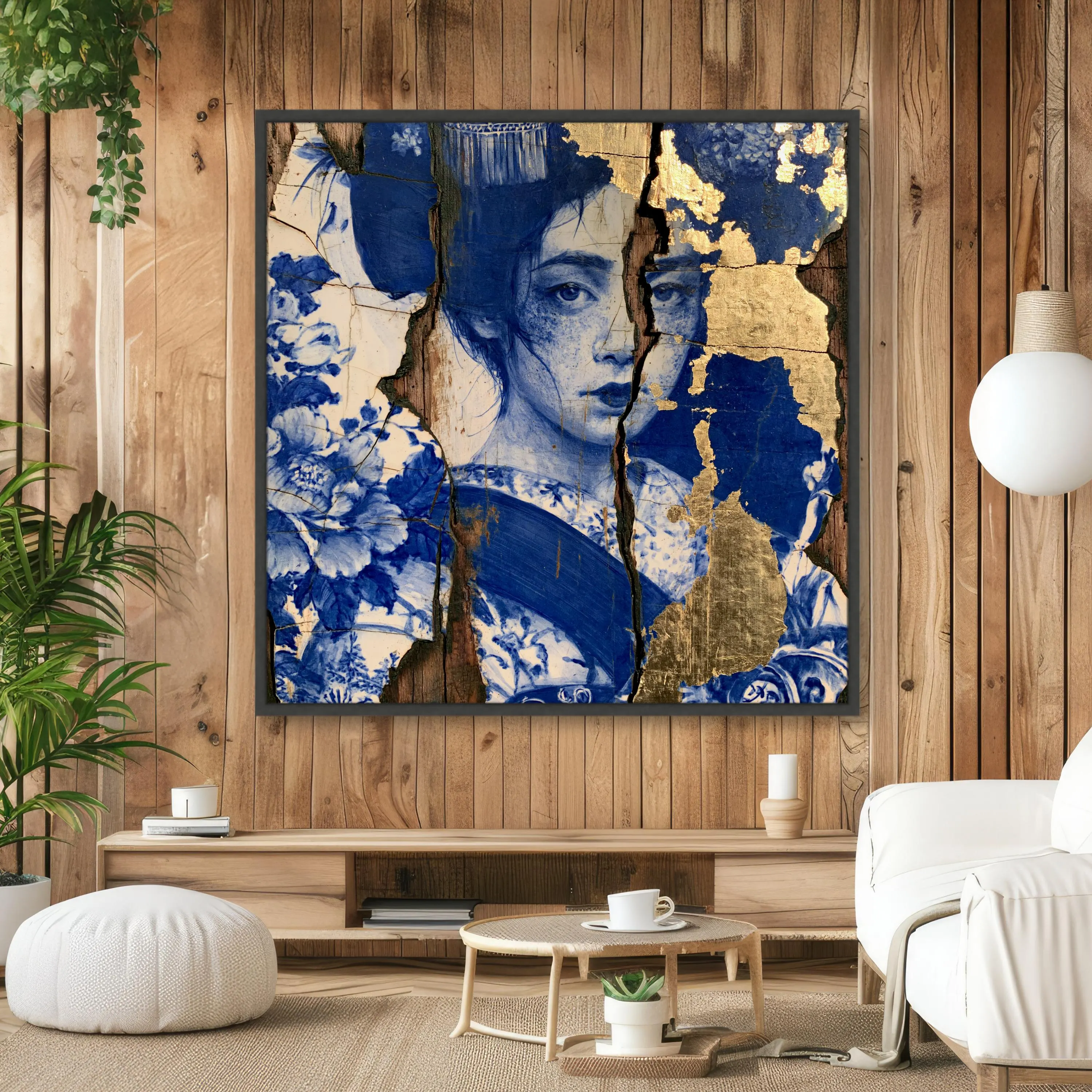 Elegant Blue Floral Canvas Print, Unique Wall Art Featuring Woman's Portrait, Modern Home Decor for Living Room or Bedroom - image 4