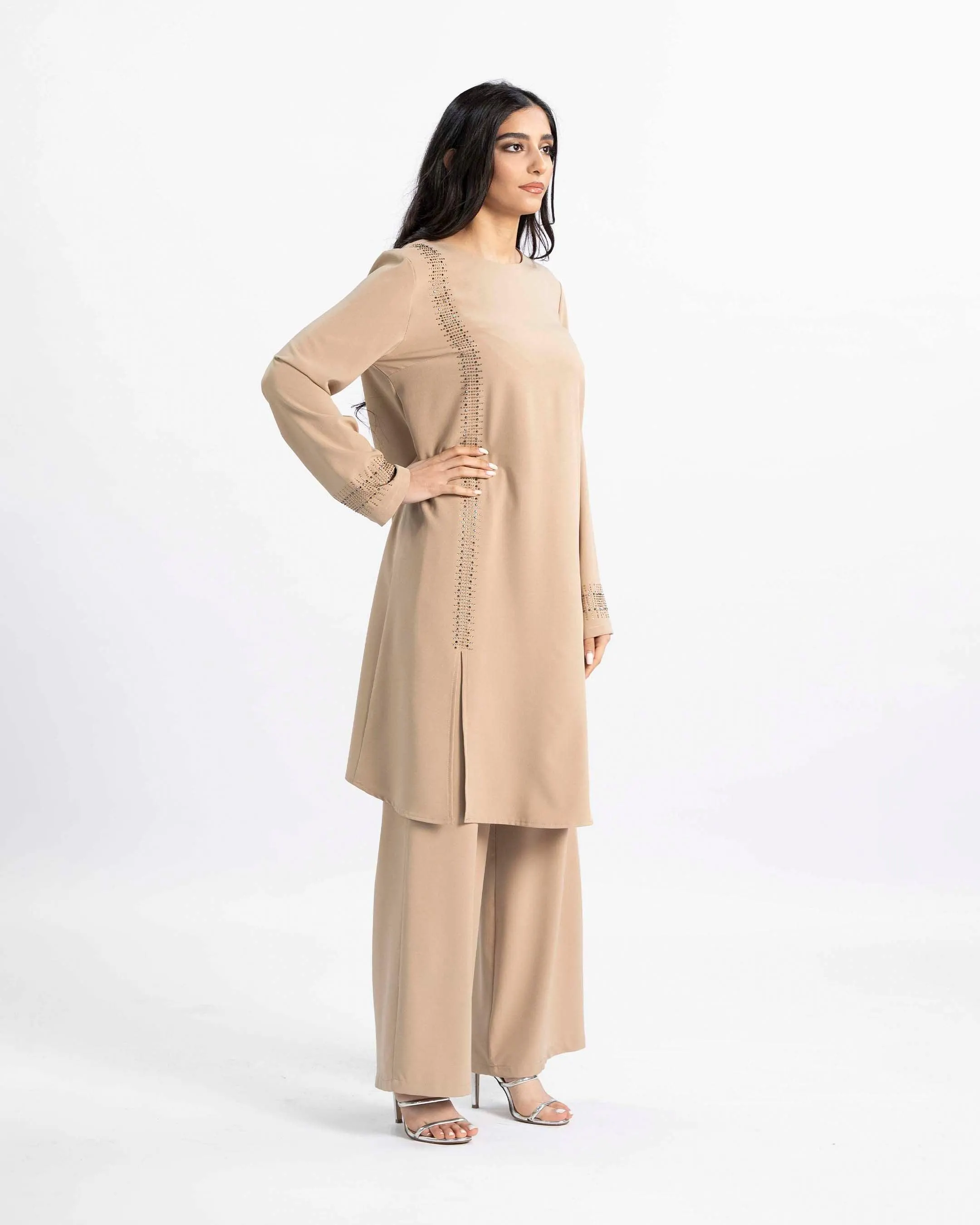 Saffron Elegance – Embroidered Long Blouse & Pants Set - image 3