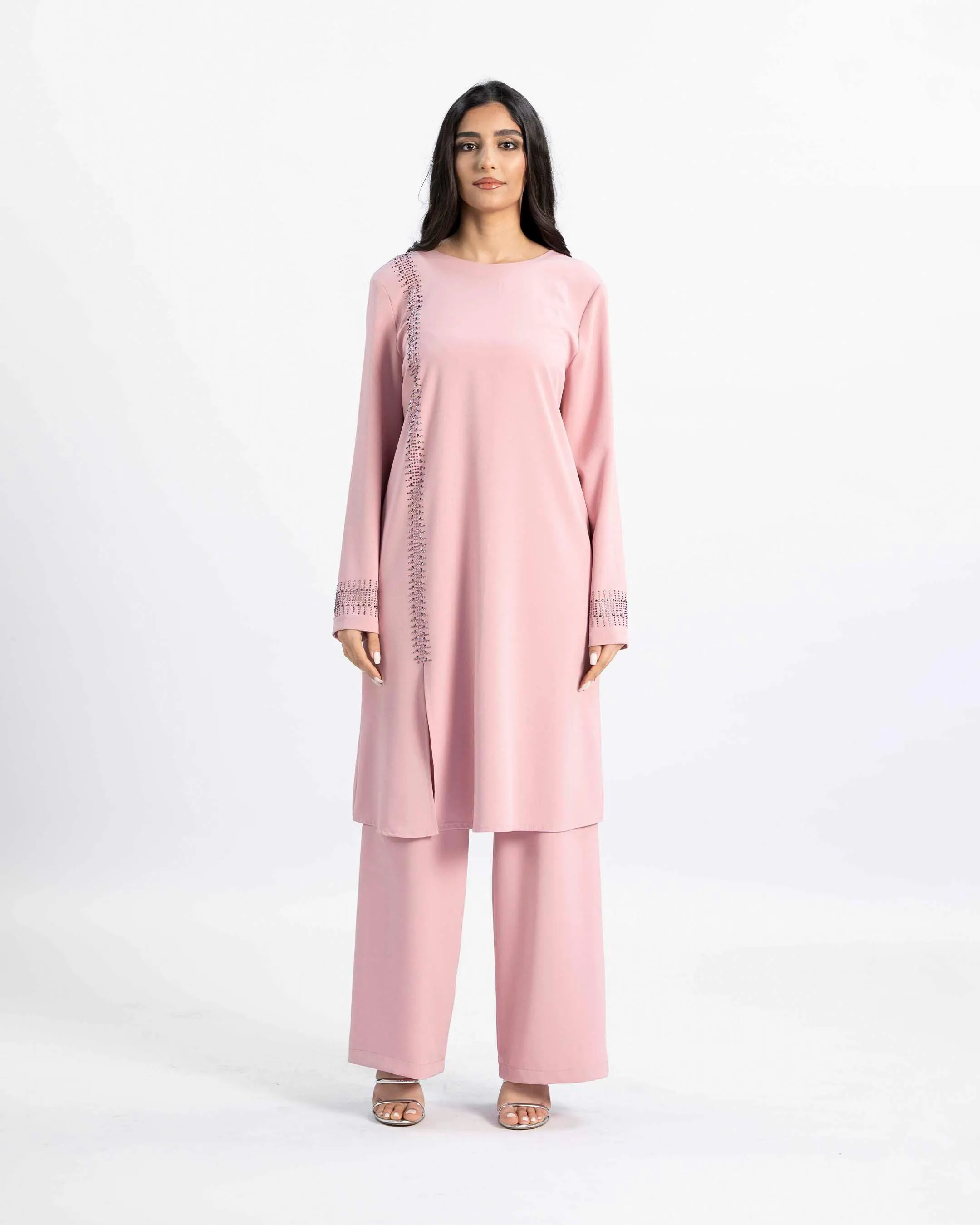 Saffron Elegance – Embroidered Long Blouse & Pants Set - image 5