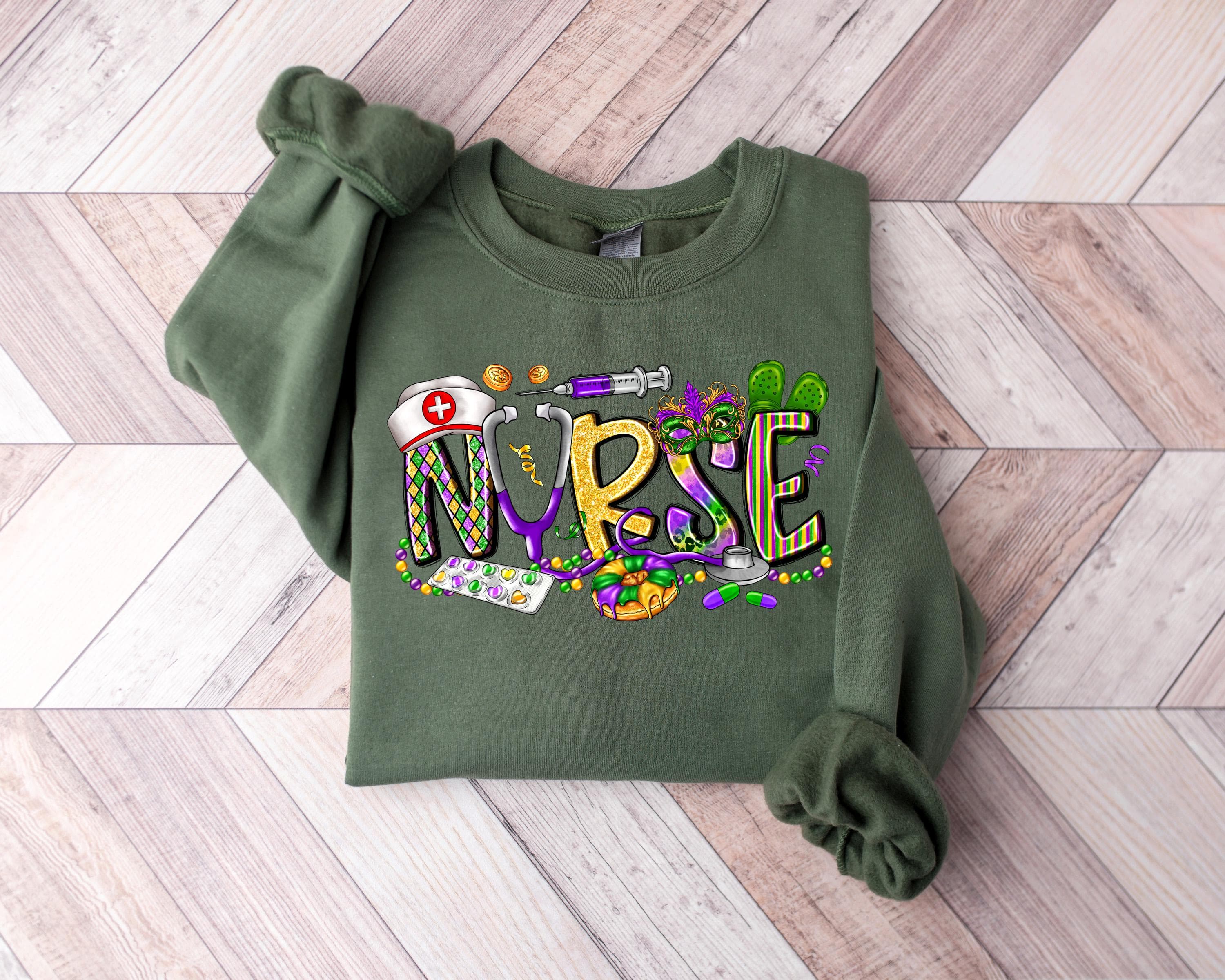 Mardi Gras Nurse Sweatshirt, Nurse Hoodie, Mardi T-Shirt, Holiday Nurse Gift, Nurse Sweatshirt, Mardi Gras Day Tee , Festive Nurse Apparel - image 3