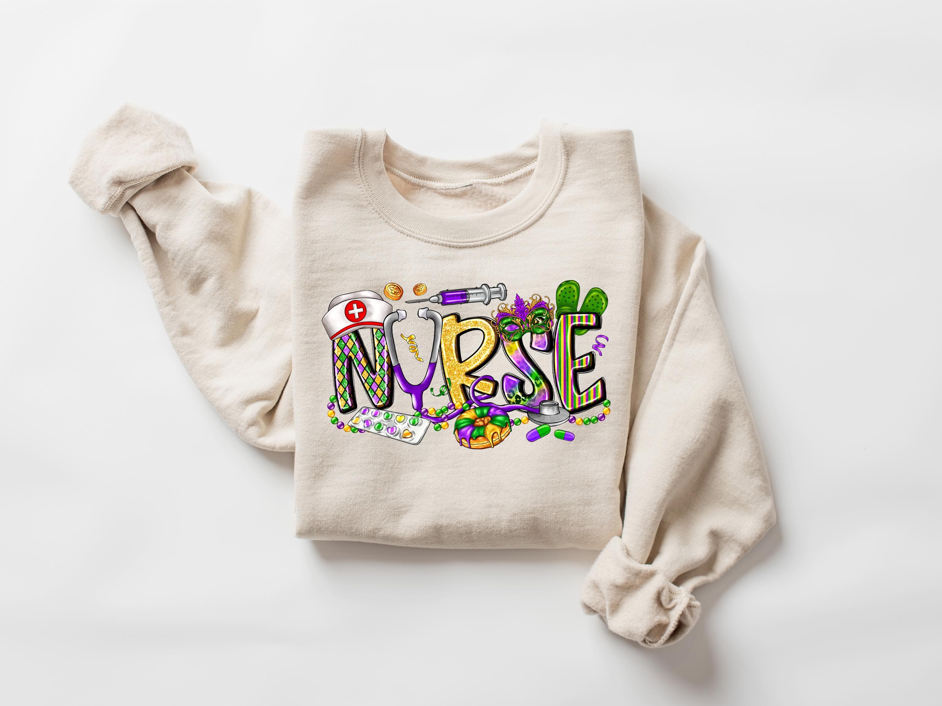 Mardi Gras Nurse Sweatshirt, Nurse Hoodie, Mardi T-Shirt, Holiday Nurse Gift, Nurse Sweatshirt, Mardi Gras Day Tee , Festive Nurse Apparel