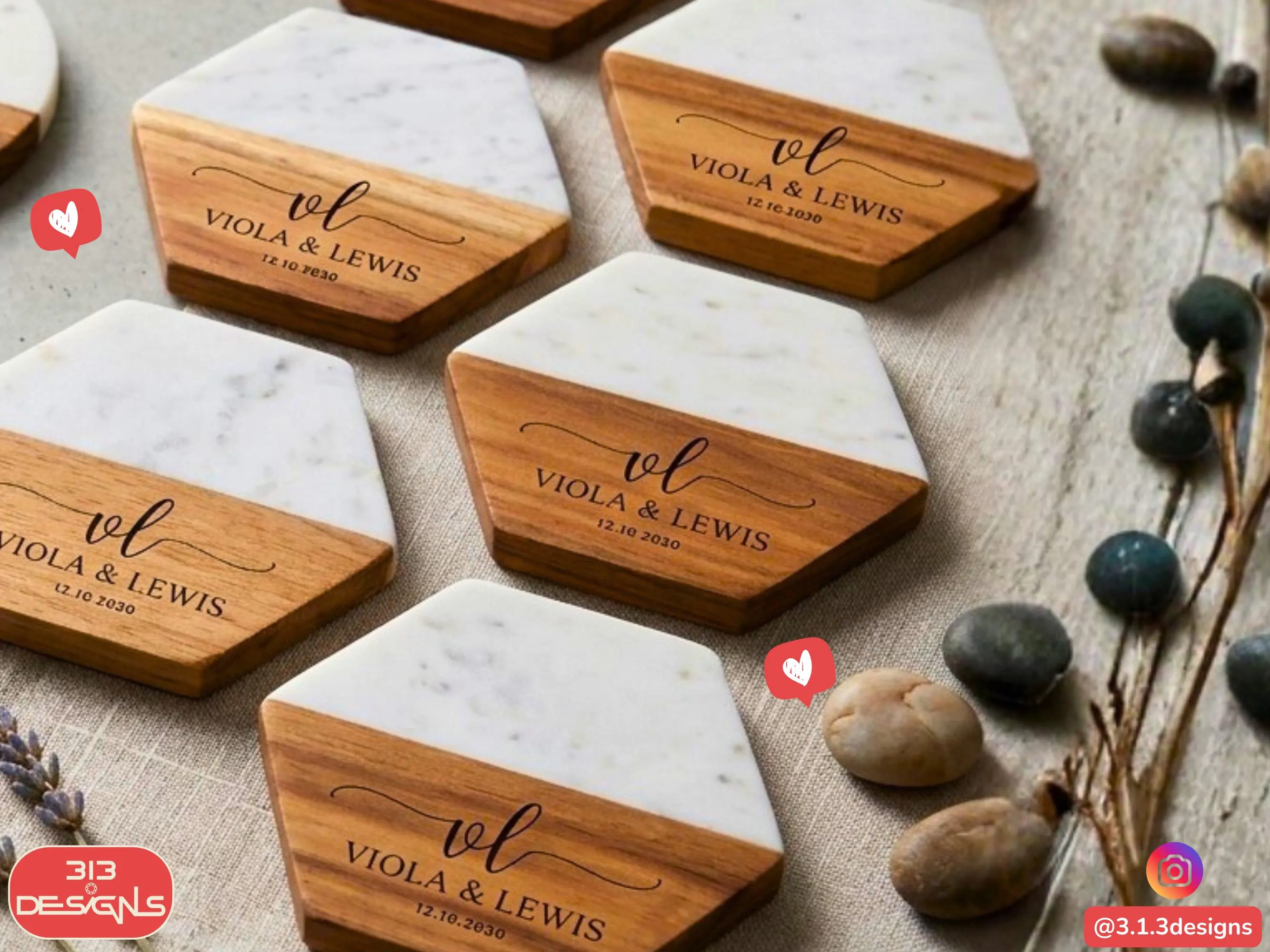 Personalized Marble & Wood Coasters - Unique Custom Hostess Party Gift - image 4