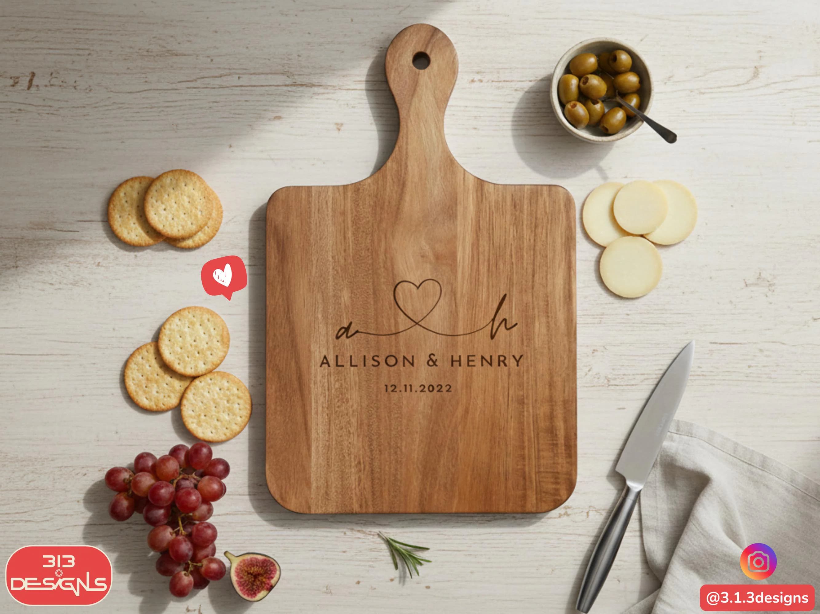 Personalized Charcuterie Platter Monogram Cutting Board Engraved Kitchen Gift Idea Custom Wedding Present Anniversary Rustic Serving Block