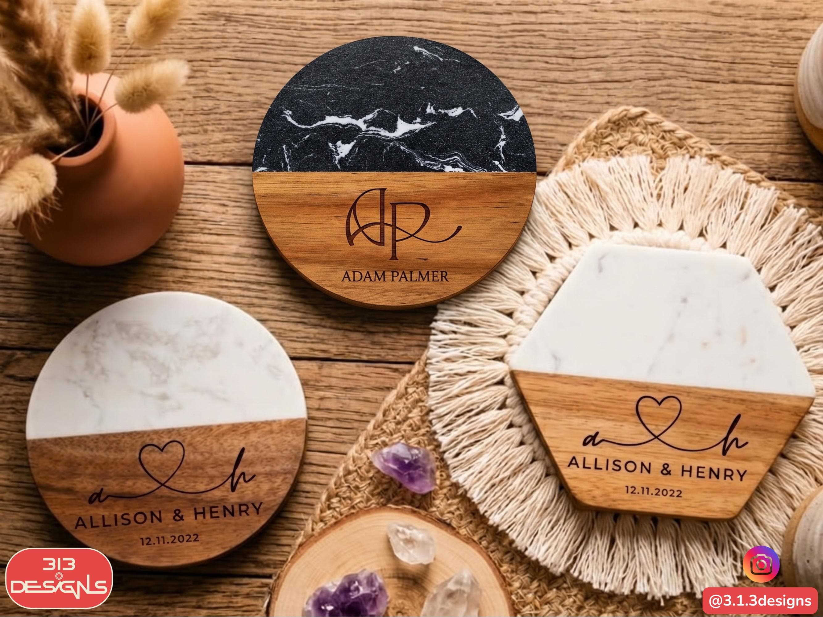 Personalized Marble & Wood Coasters - Unique Custom Hostess Party Gift - image 5