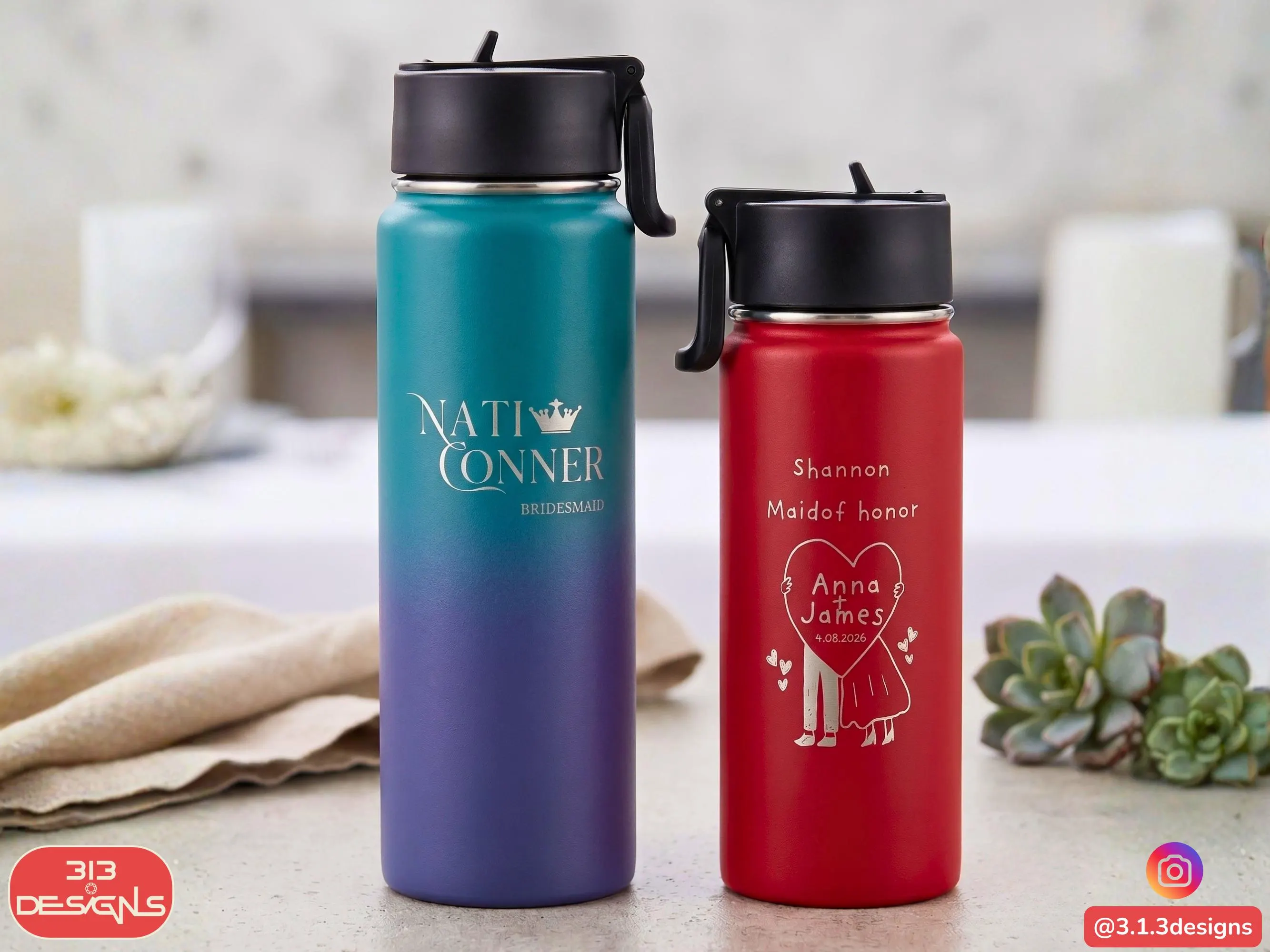 Personalized Water Bottle Bridesmaid Gift Maid Honor Wedding Party Mother Bride Engraved Insulated Tumbler Custom Monogram Flask Stainless