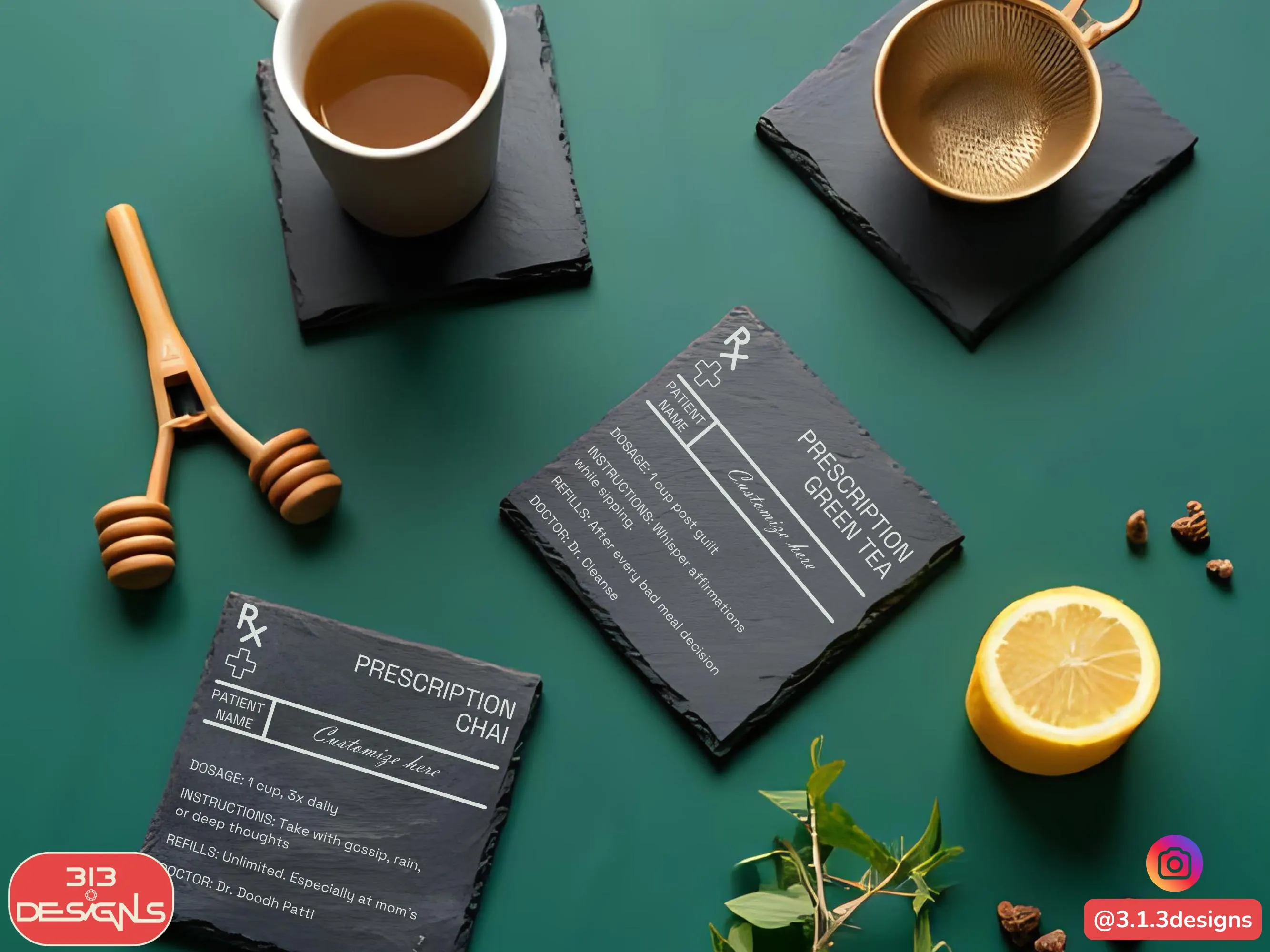 Personalized Slate Coaster: Desi Chai Tea Lover Gift