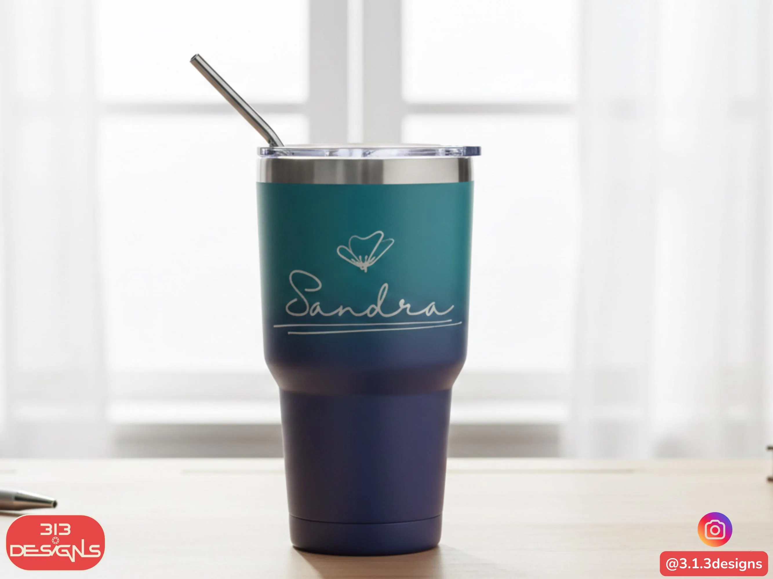 Personalized Steel Tumbler Custom Name Design Insulated Travel Cup Stainless Straw Included Double Wall Construction Hot Cold Beverage Container Sparkle Finish Options Copper Blue Ombre Colors Available Perfect Bridesmaid Gift Birthday