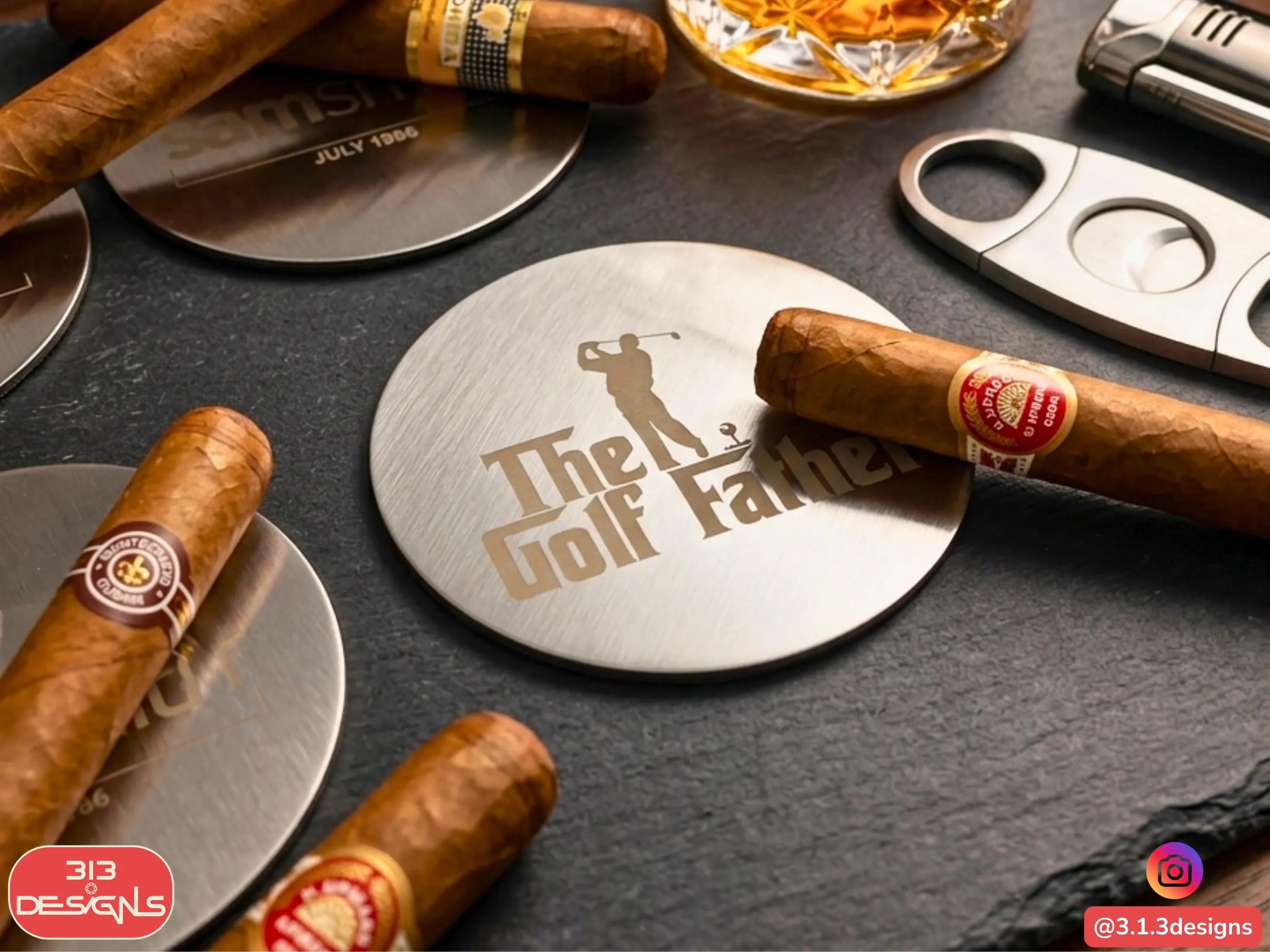Personalized Steel Coaster With Metal Storage Holder Groomsmen Present Fathers Day Gift