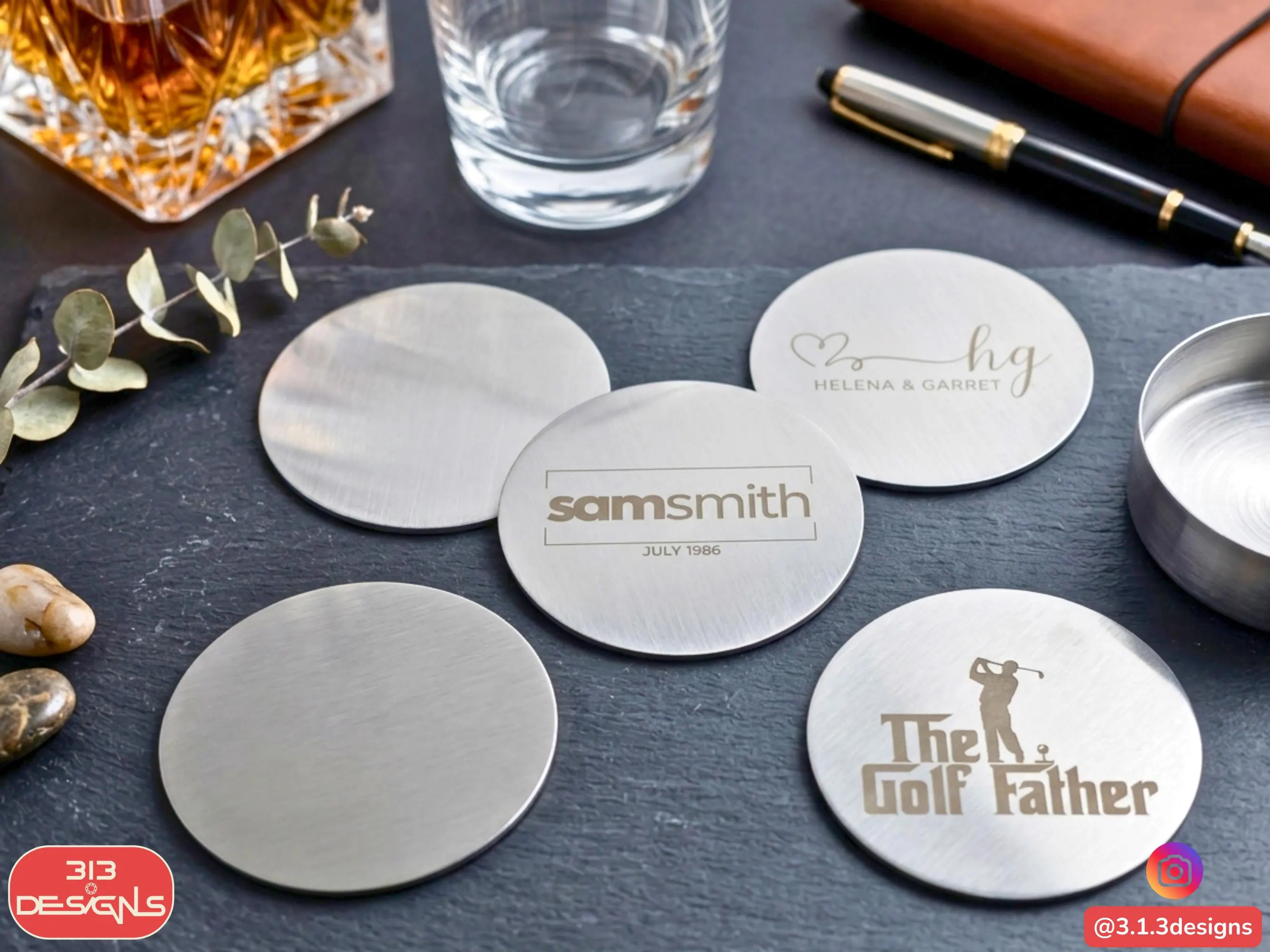 Personalized Steel Coaster With Metal Storage Holder Groomsmen Present Fathers Day Gift - image 4