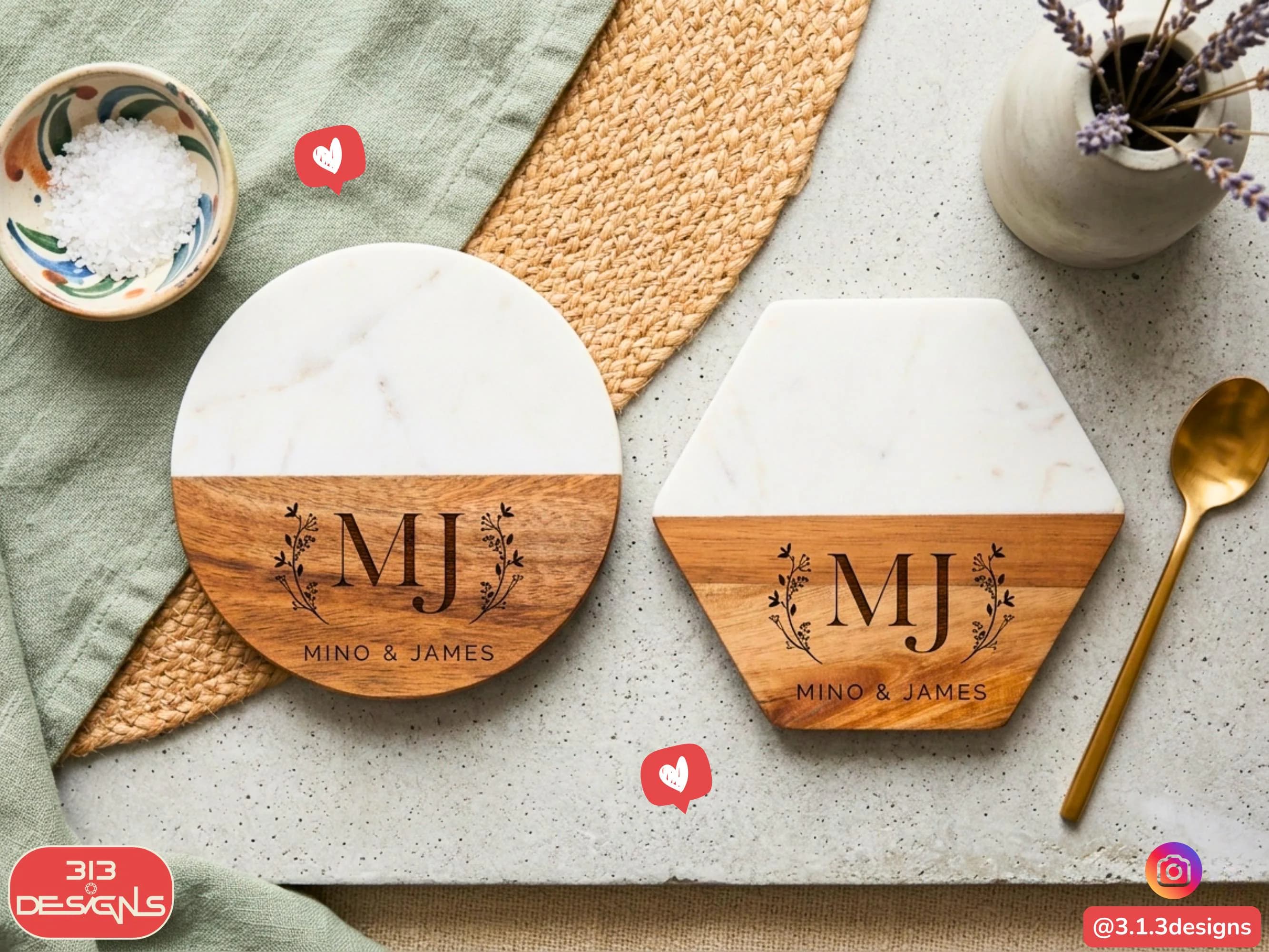 Personalized Marble & Wood Coasters - Unique Custom Hostess Party Gift
