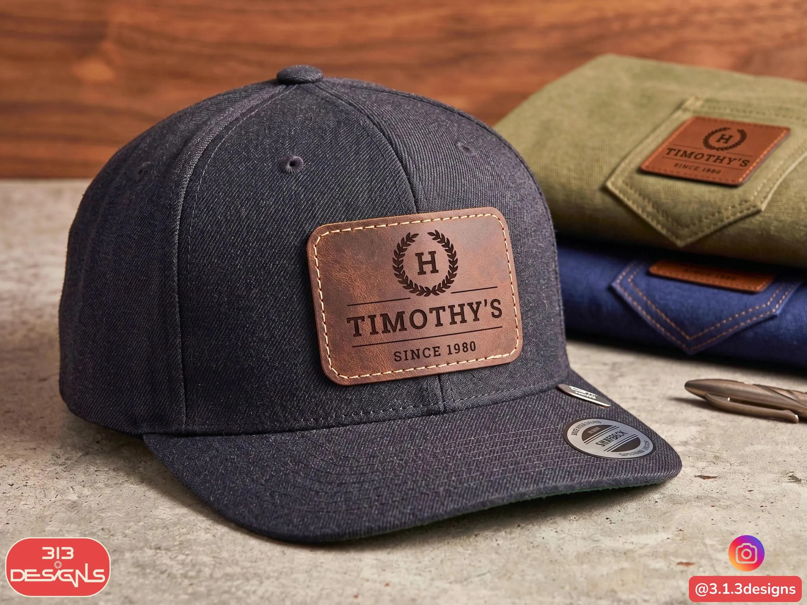 Personalized Laser Engraved Leatherette Patch Custom Text, Logo, and Monogram for Hats, Backpacks, and Jackets Premium Faux Leather Patch