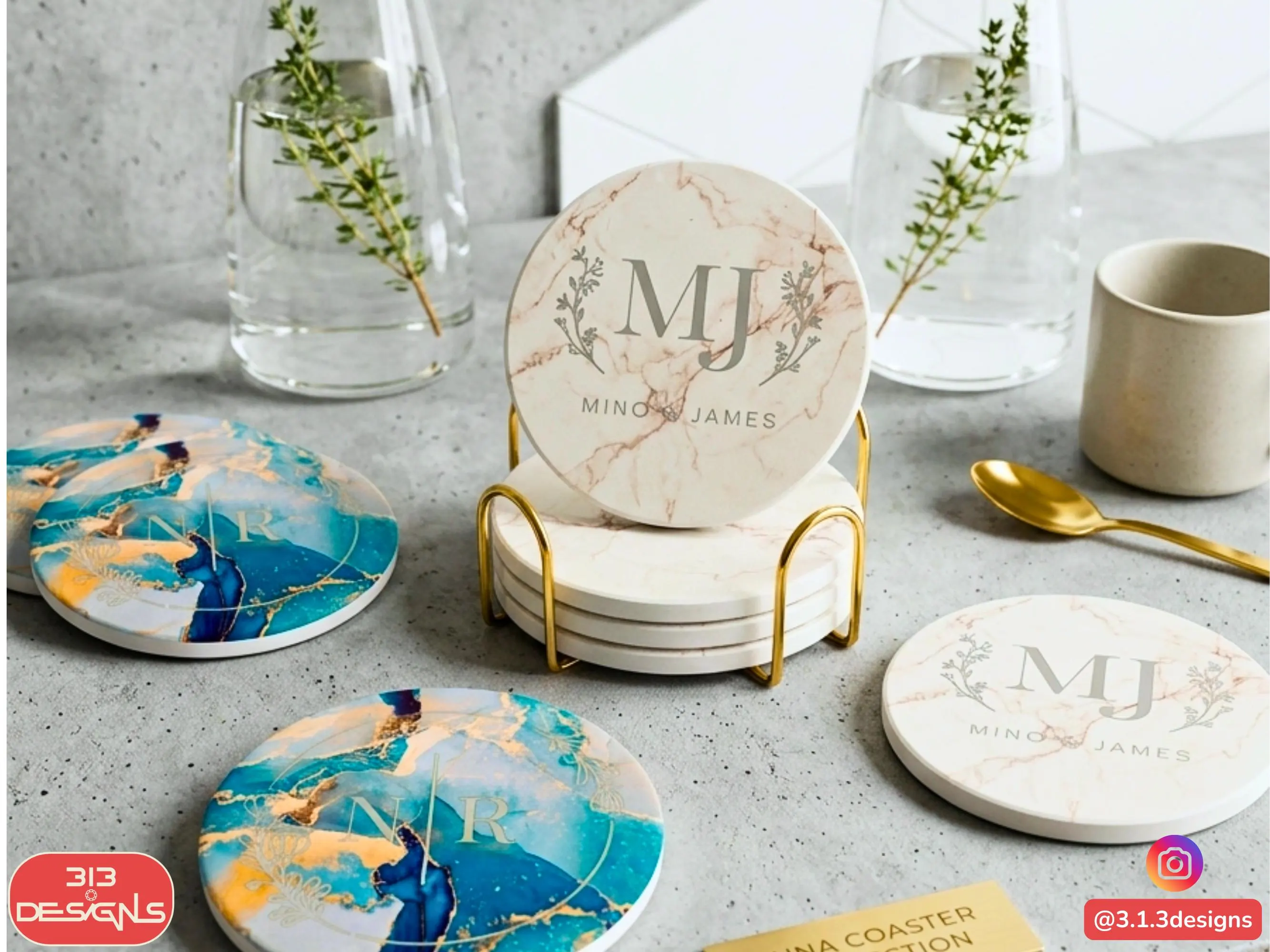 Ceramic Coasters Personalized Laser Engraved - Unique Custom Hostess Party Gift Set of 6 with stand Bridesmaid Gifts - image 3