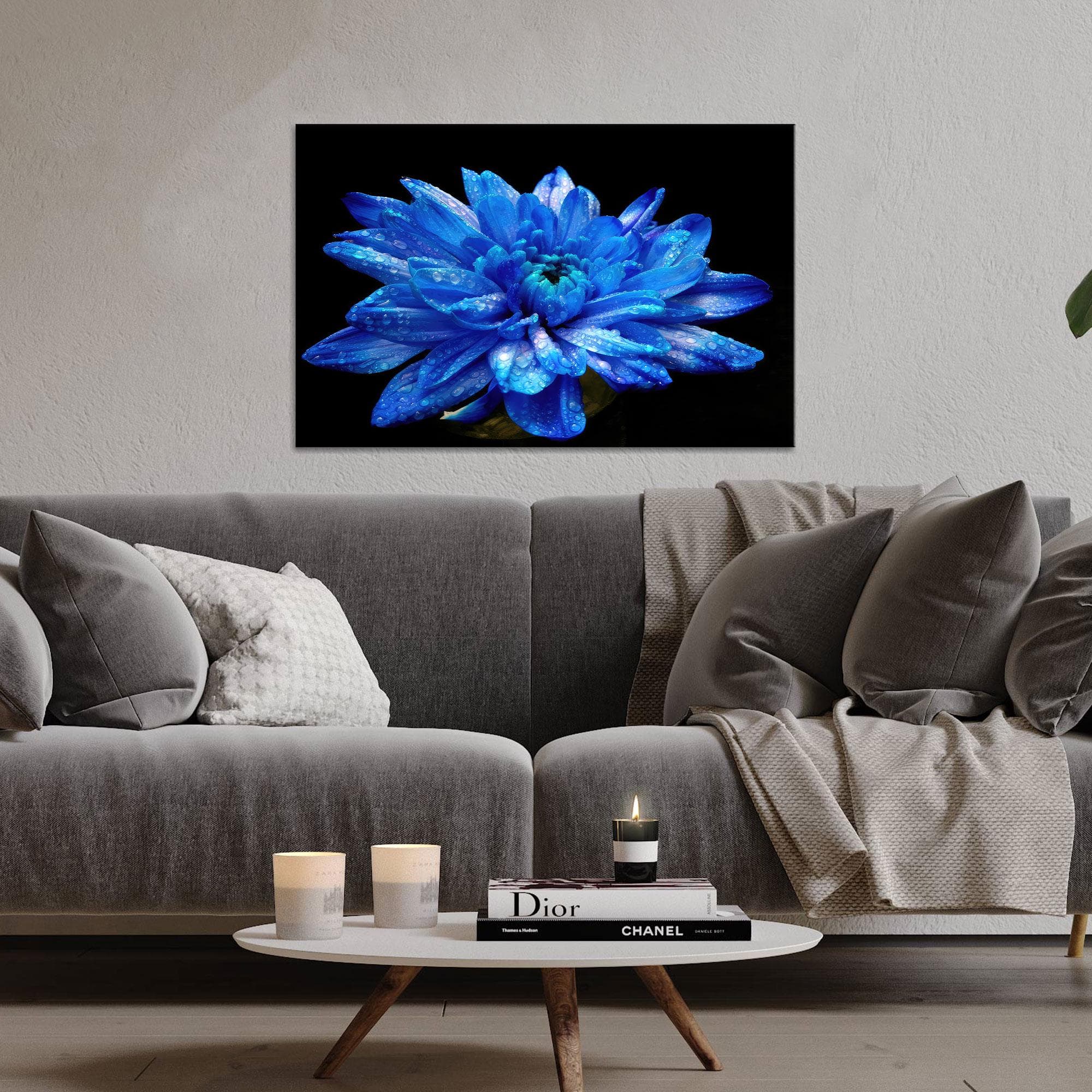 Blue Canvas Art, Blue Flower Art, Black Canvas Art, Modern Art Decor, Luxury Wall Decor, Modern Canvas Art, Floral Wall Art, Canvas Art - image 5