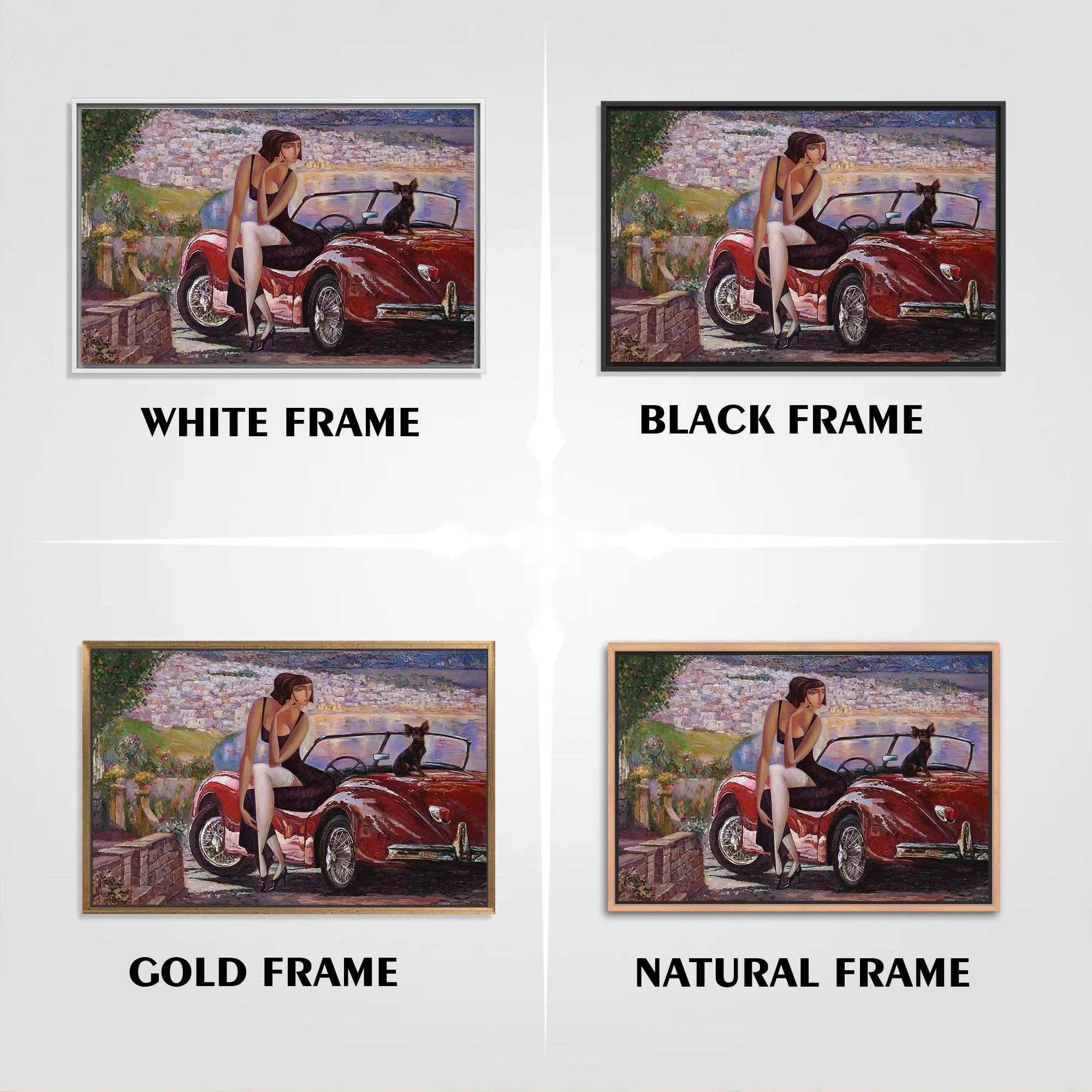 Woman Canvas Art, Girl Art Decor, Red Car Canvas, Car Lover Gift, Girl Room Decor, Girl with Cat Art, Cat Lover Gift, Girl And Cat, - image 5