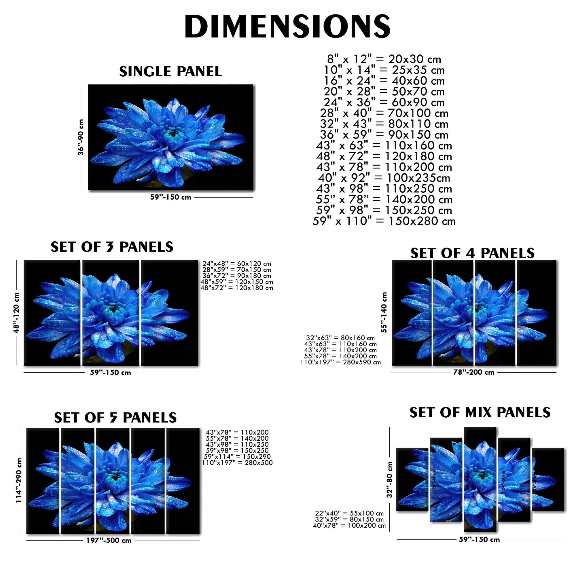 Blue Canvas Art, Blue Flower Art, Black Canvas Art, Modern Art Decor, Luxury Wall Decor, Modern Canvas Art, Floral Wall Art, Canvas Art - image 4