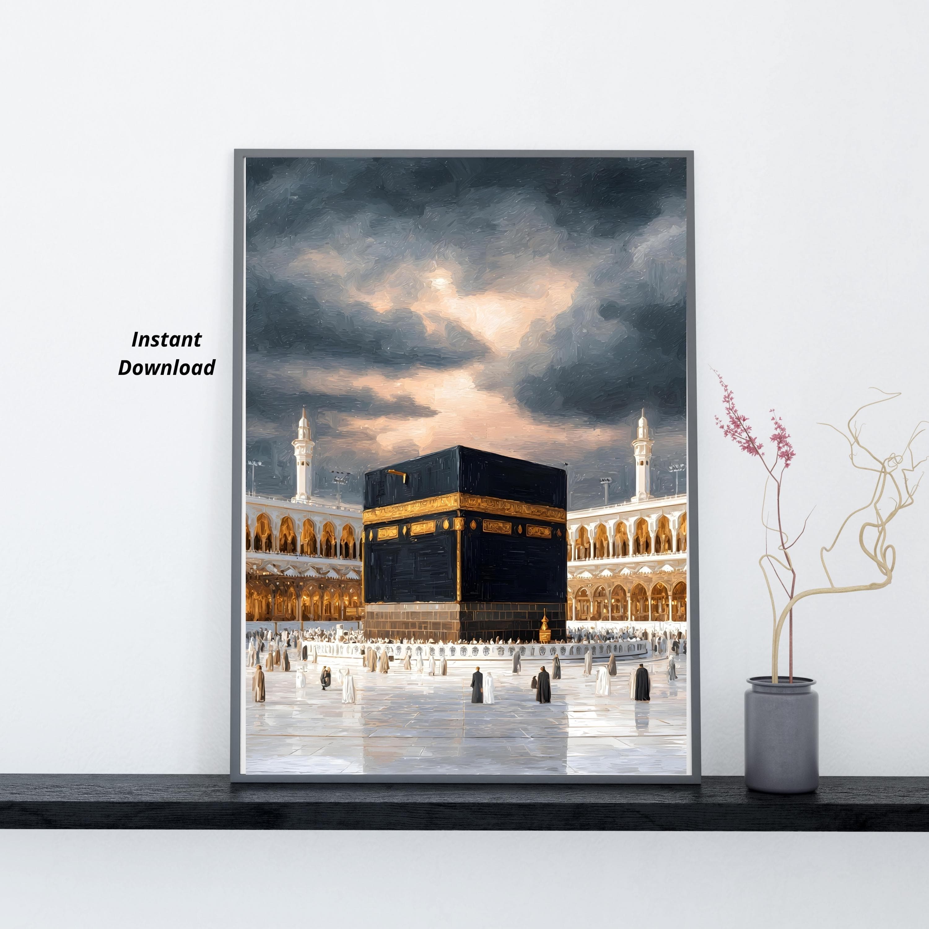 Kaaba Oil Painting Printable, Mecca Wall Art, Islamic Home Decor, Instant Download PDF