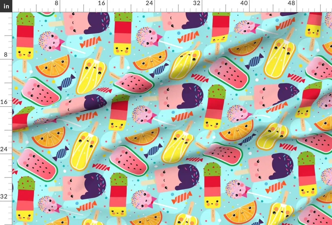 Kawaii Ice Cream Fabric - Kawaii Ice Cream Day By Lucy Me - Rainbow Popsicles Food with Faces Cotton Fabric By The Yard With Spoonflower - image 3