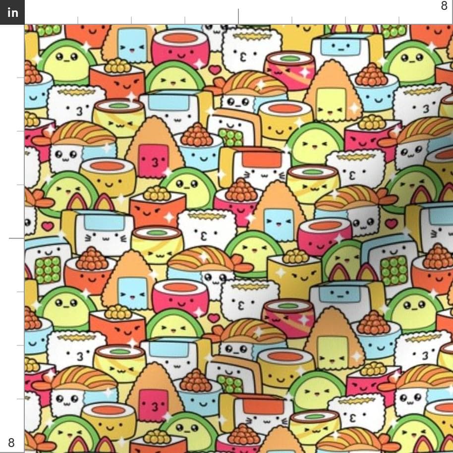 Kawaii Fabric - Colorful Kawaii Sushi By Hollybender - Food Faces Cute Kids Children Green Red Cotton Fabric By The Yard With Spoonflower - image 4