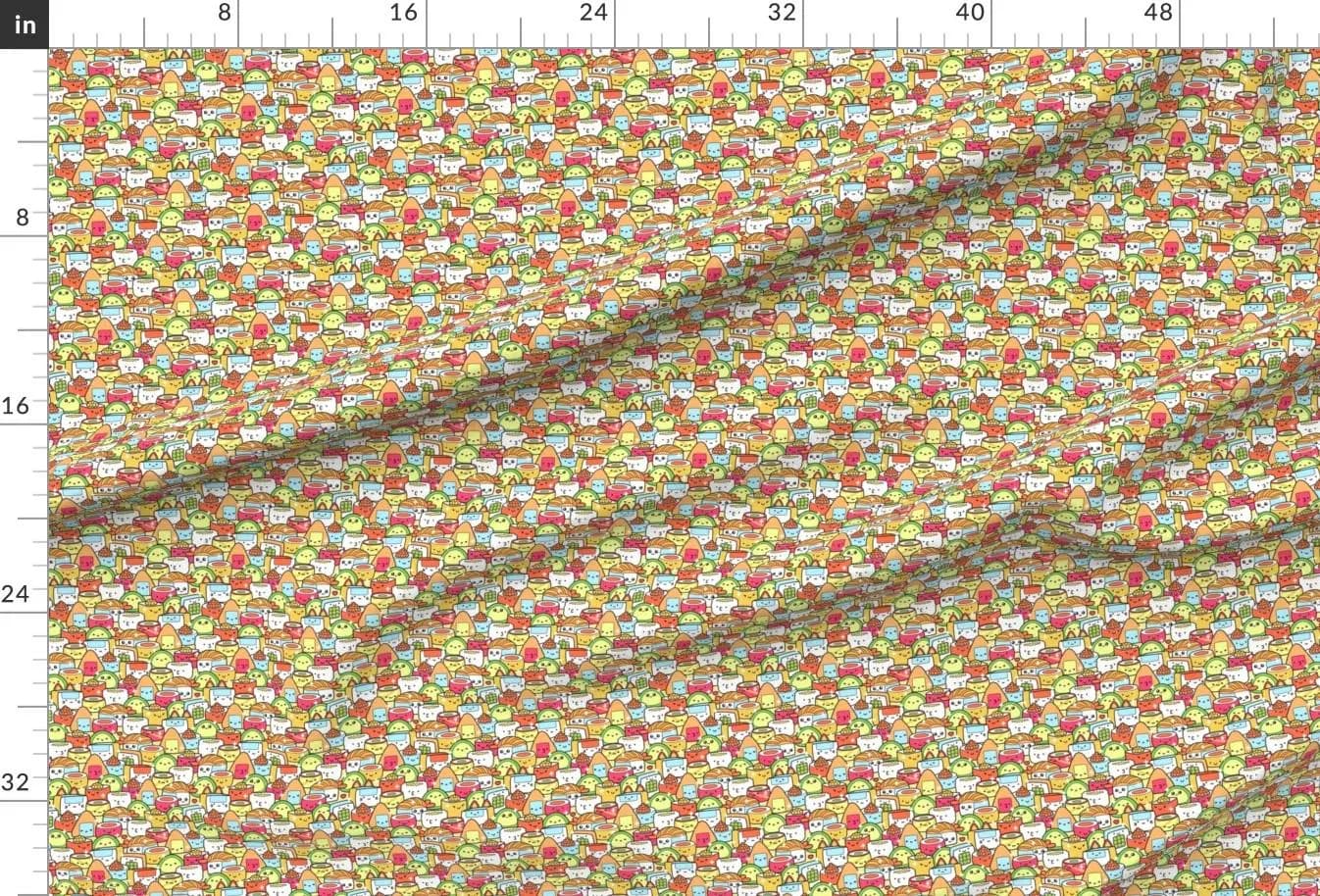 Kawaii Fabric - Colorful Kawaii Sushi By Hollybender - Food Faces Cute Kids Children Green Red Cotton Fabric By The Yard With Spoonflower - image 3